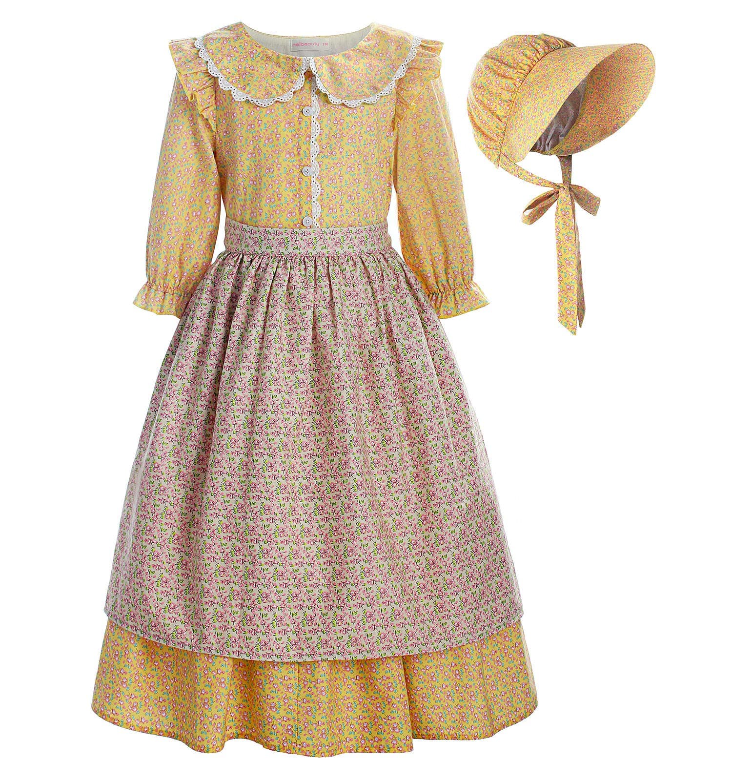 Pioneer Girl Costume Colonial Prairie Dress Yellow