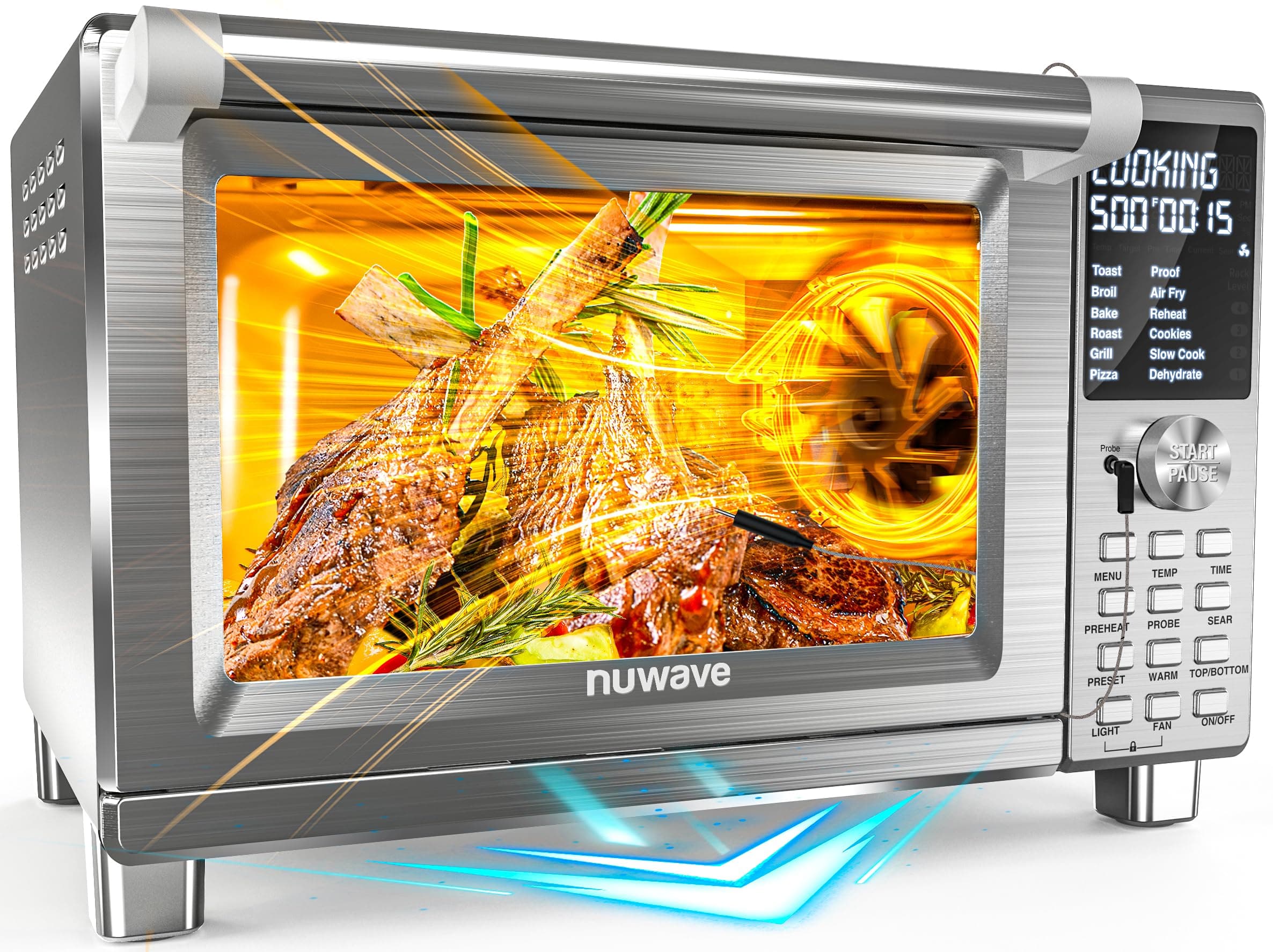 Nuwave Bravo XL Pro Air Freyer Toaster Oven with Combination Grill, 2024 New Ultra-Fast Convection System, 35% Crunchier, 2X More Even, 142 Presets, 50-500F, Probe More