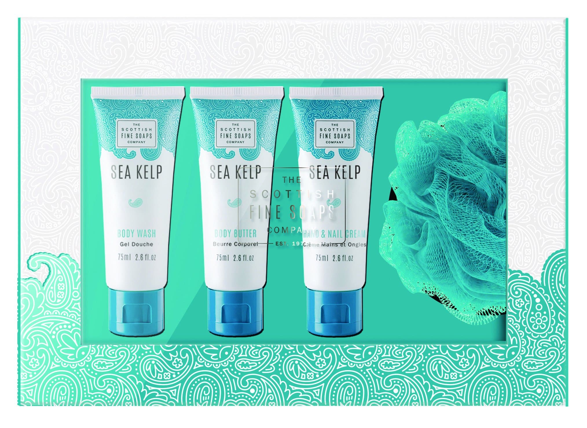 Scottish Fine Soaps Christmas Gift Box 3 x 75ml Tubes & Sponge - Sea Kelp