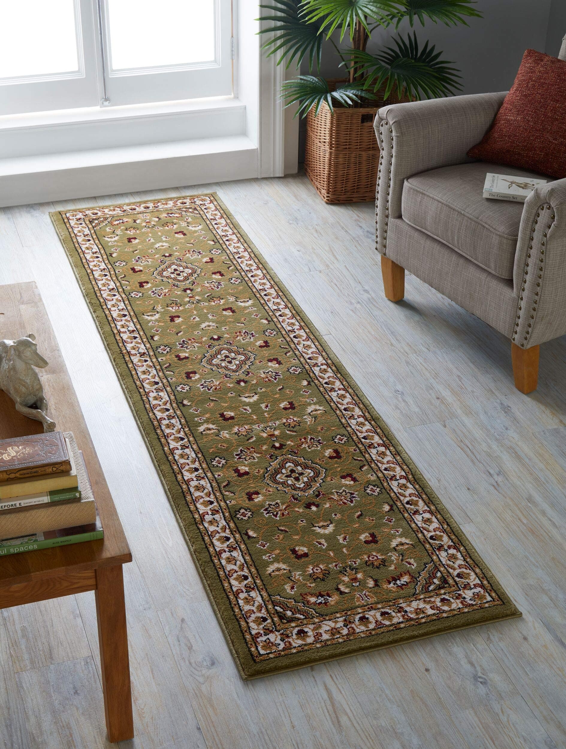 Lord of RugsSherborne Quality Traditional Classic Oriental Living Room Bedroom Rug Green Runner 66x230 cm (2'1"x7'7")