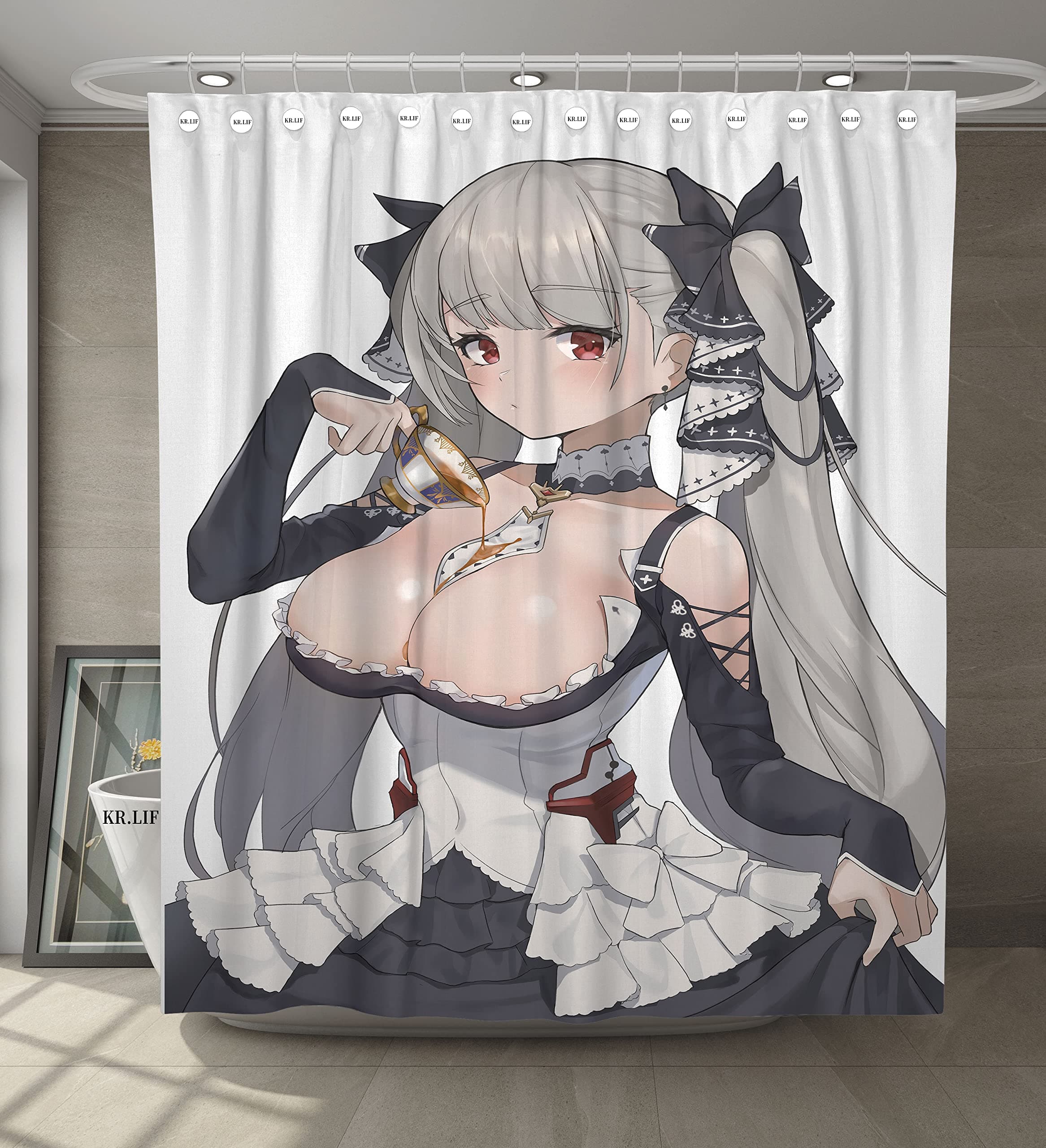 KR.LIF Get Naked Sexy Breasts Decor Fabric Bathroom Curtains Sexy Hot Girl Print Art Modern Fashion Girl Anime Waterproof Polyester Fabric Shower Curtain 60x71 Inch