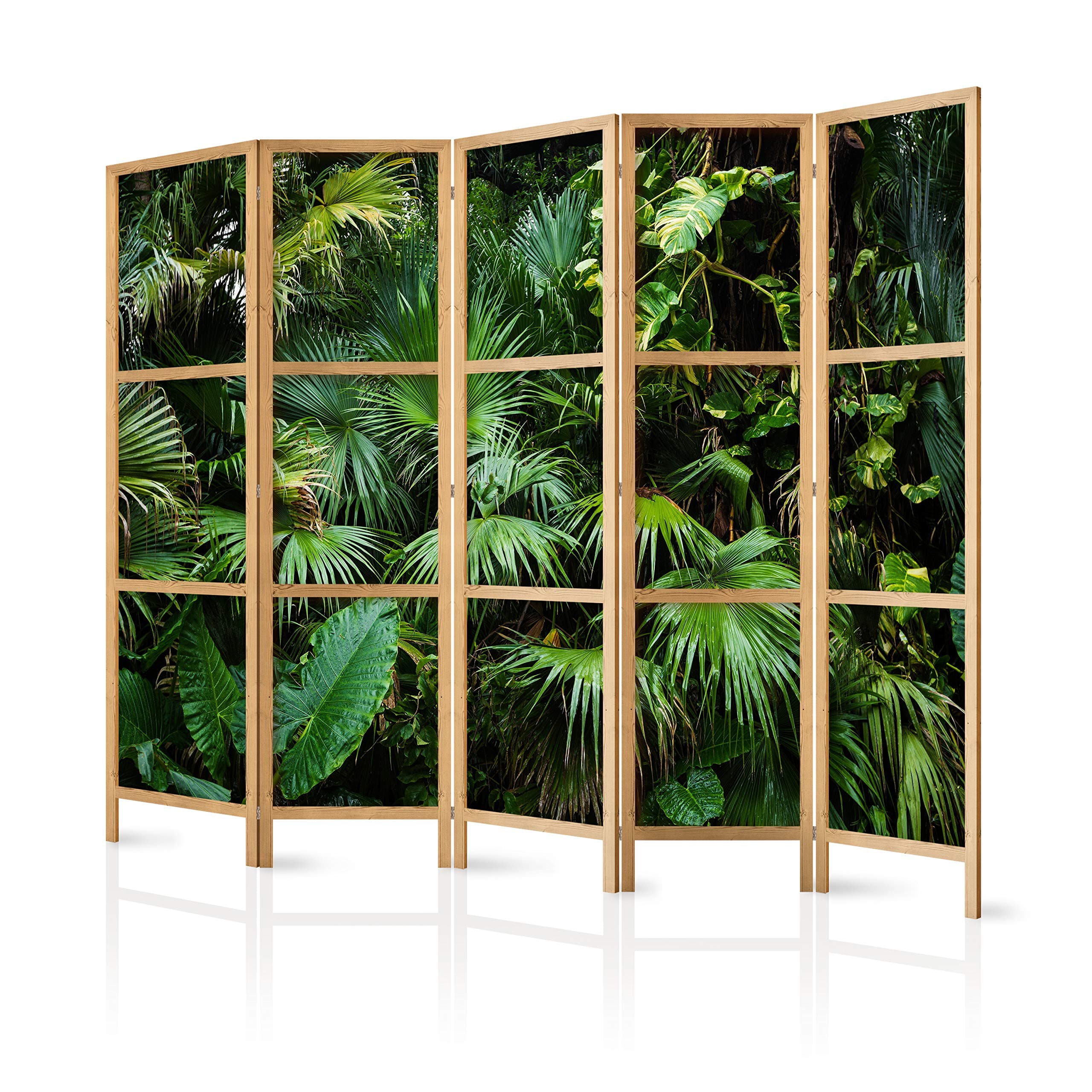 murando Room divider XXL Tropical leaves 225x171cm / 89"x68" 5 pieces Non-Woven Canvas Single-Sided Folding Screen Privacy wood pattern design hand made Home office Japan