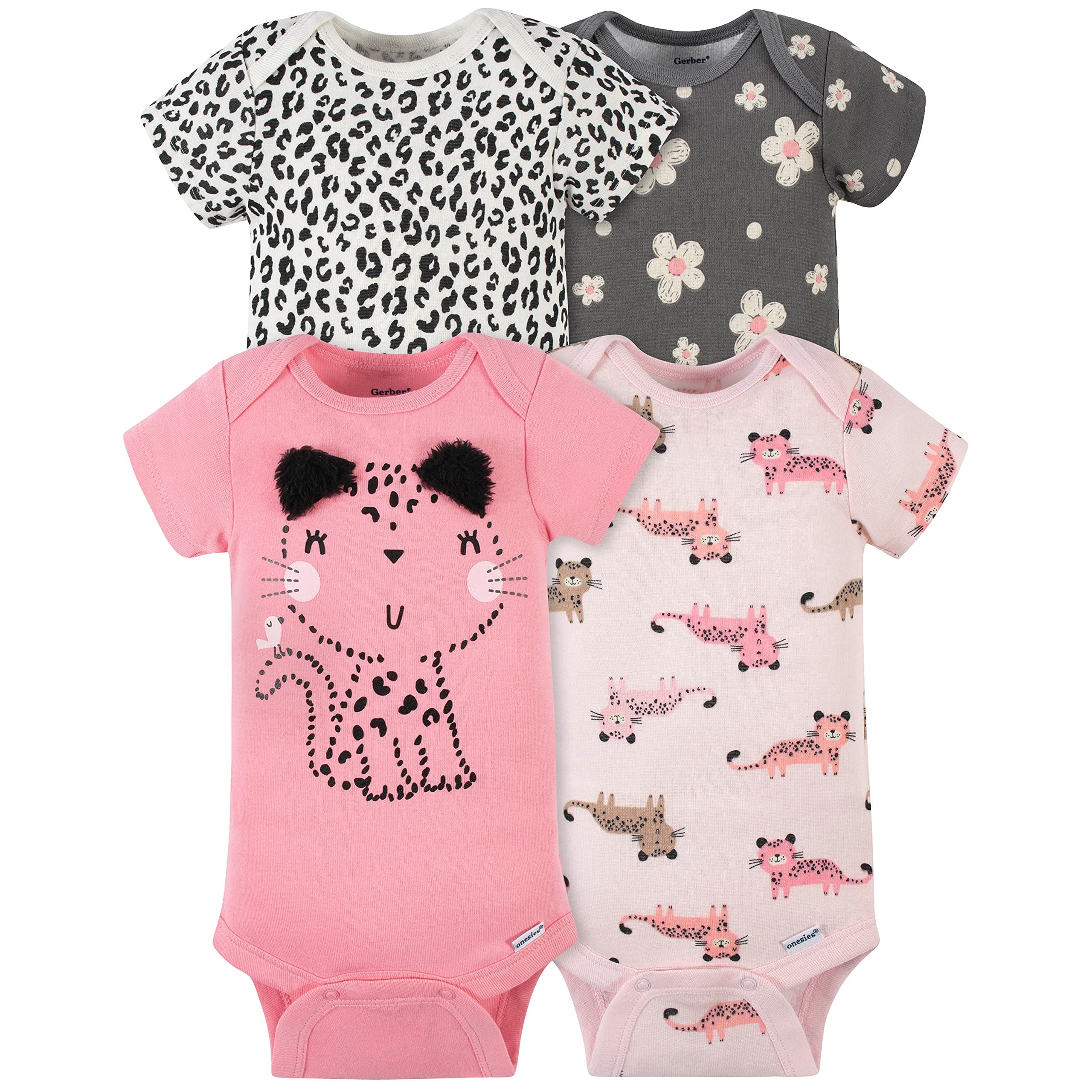 Gerber baby-girls 4-pack Short Sleeve Onesies Bodysuits