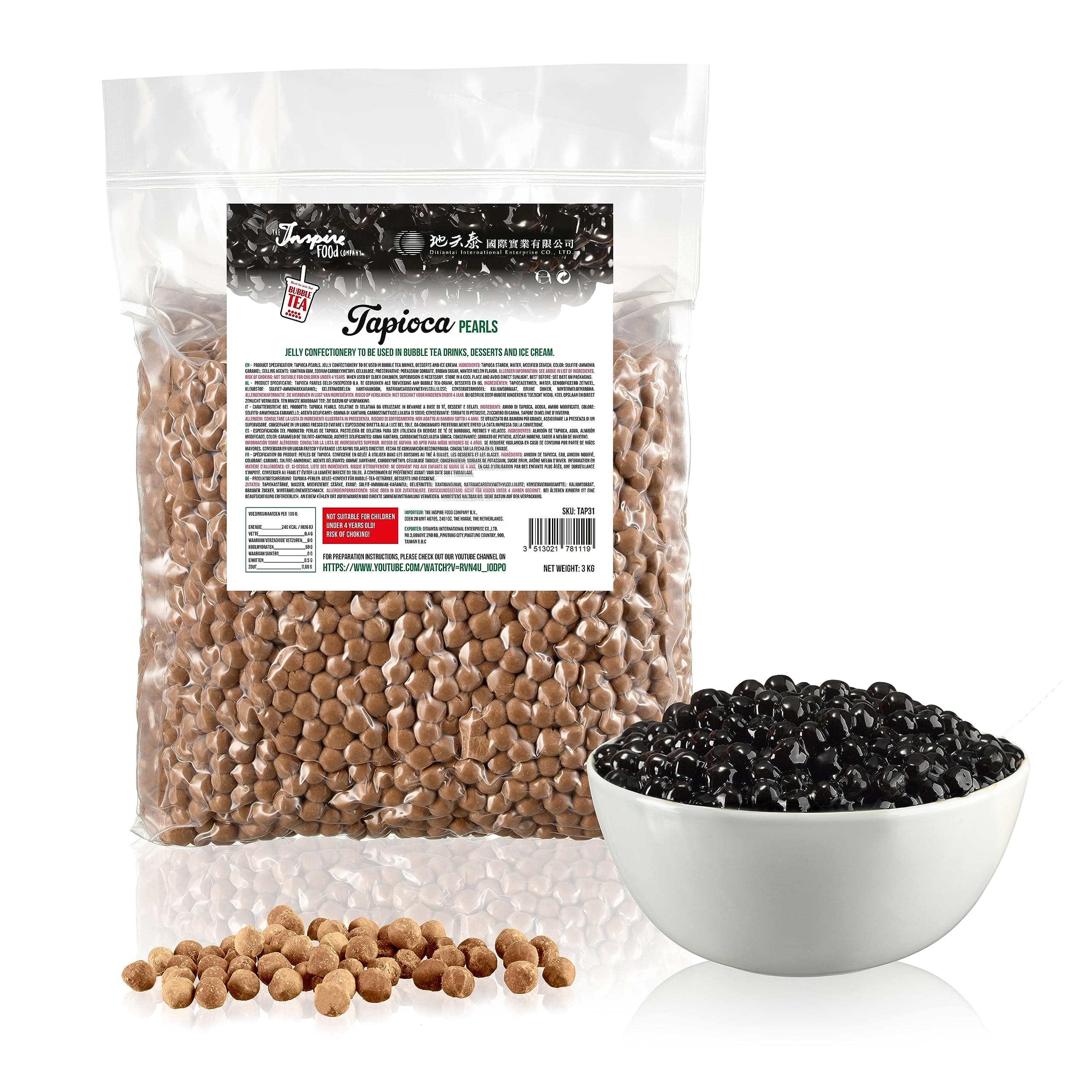 Inspire Food Original Tapioca Pearls For Bubble Drink - 3 KG | Premium Chewy Boba Balls For Boba Milk Tea, Ice Coffee, Ice Tea, Slush, Blended Fruit Drinks