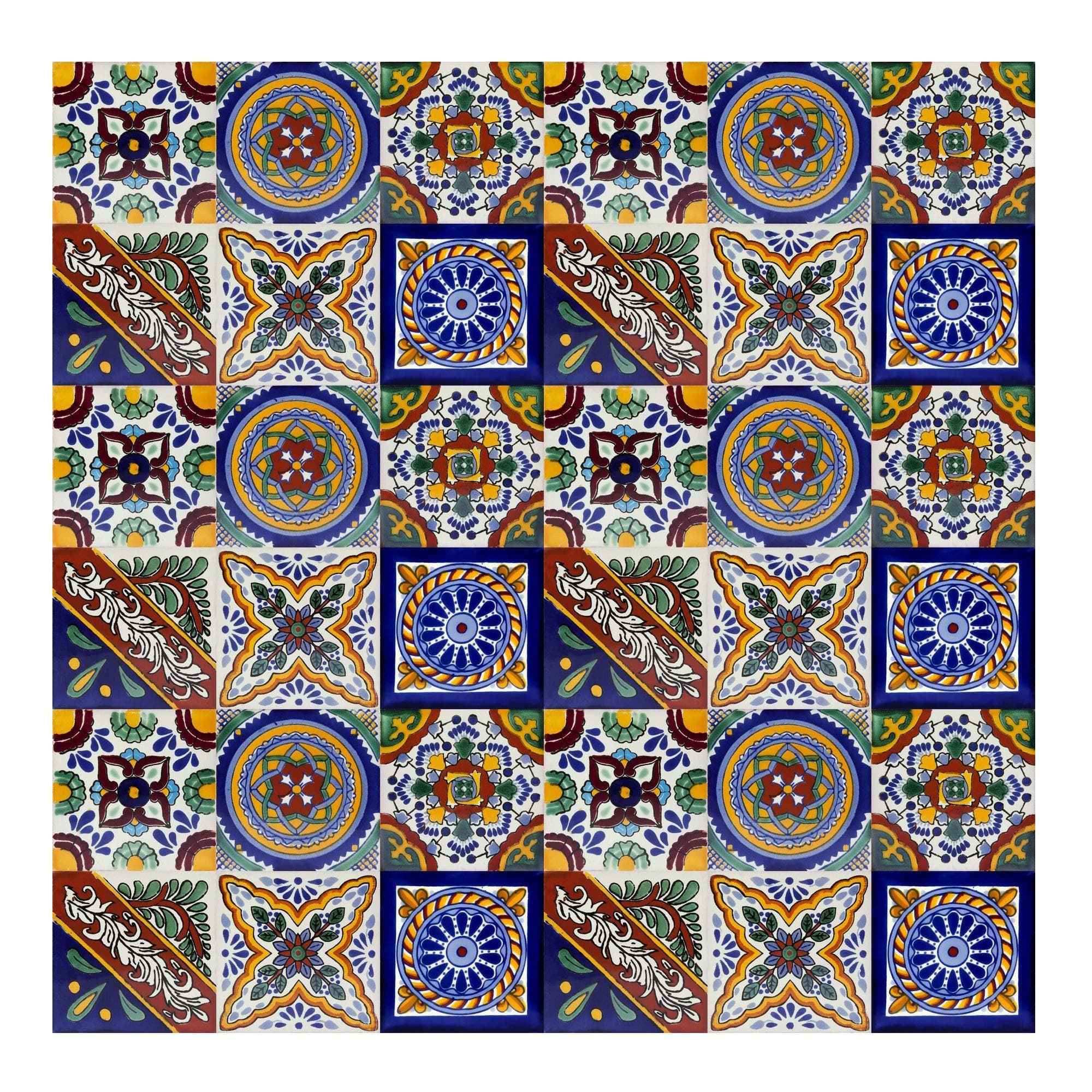 Mexican Ceramic Tiles - Ramon by Cerames - 30 Decorative Mexican Mosaic Tiles for Bathroom, Kitchen, Shower, Stairs, Living Room, Kitchen backsplash | Mexican Tiles backsplash 10,5x10,5 cm