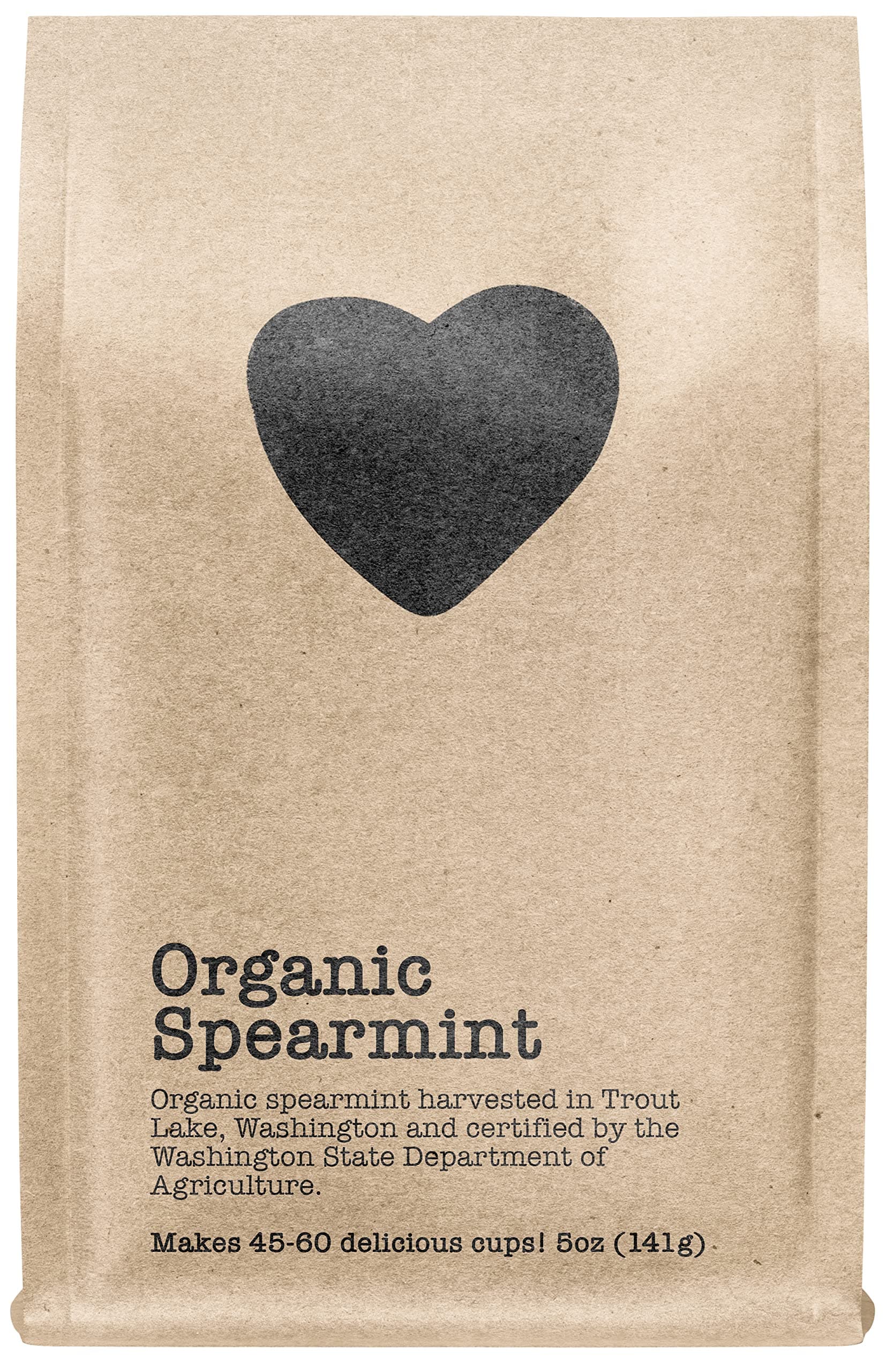 Organic Spearmint, 45-60 Servings, Eco-Conscious Zip Pouch, Caffeine Free, Pure Loose Leaf Tea Grown in America, 5 Ounce (Medium)