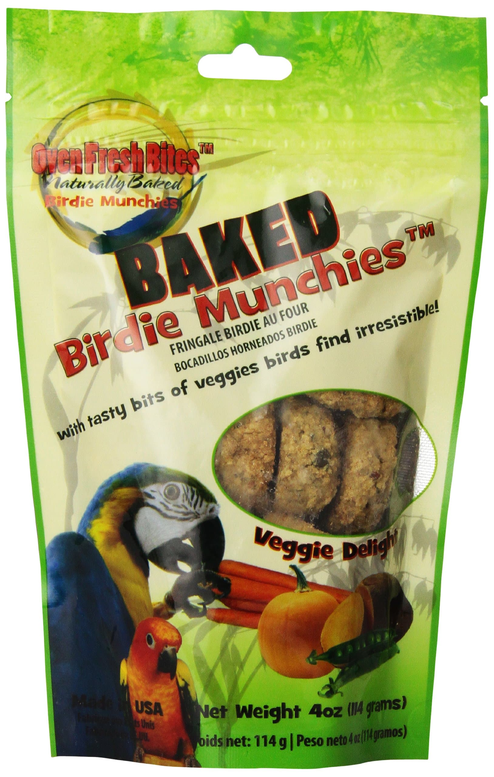 Oven Fresh Bites Natural Baked Treats, All-Natural Bird Treat Parrot Cookies, 4 Oz, Veggie Delight