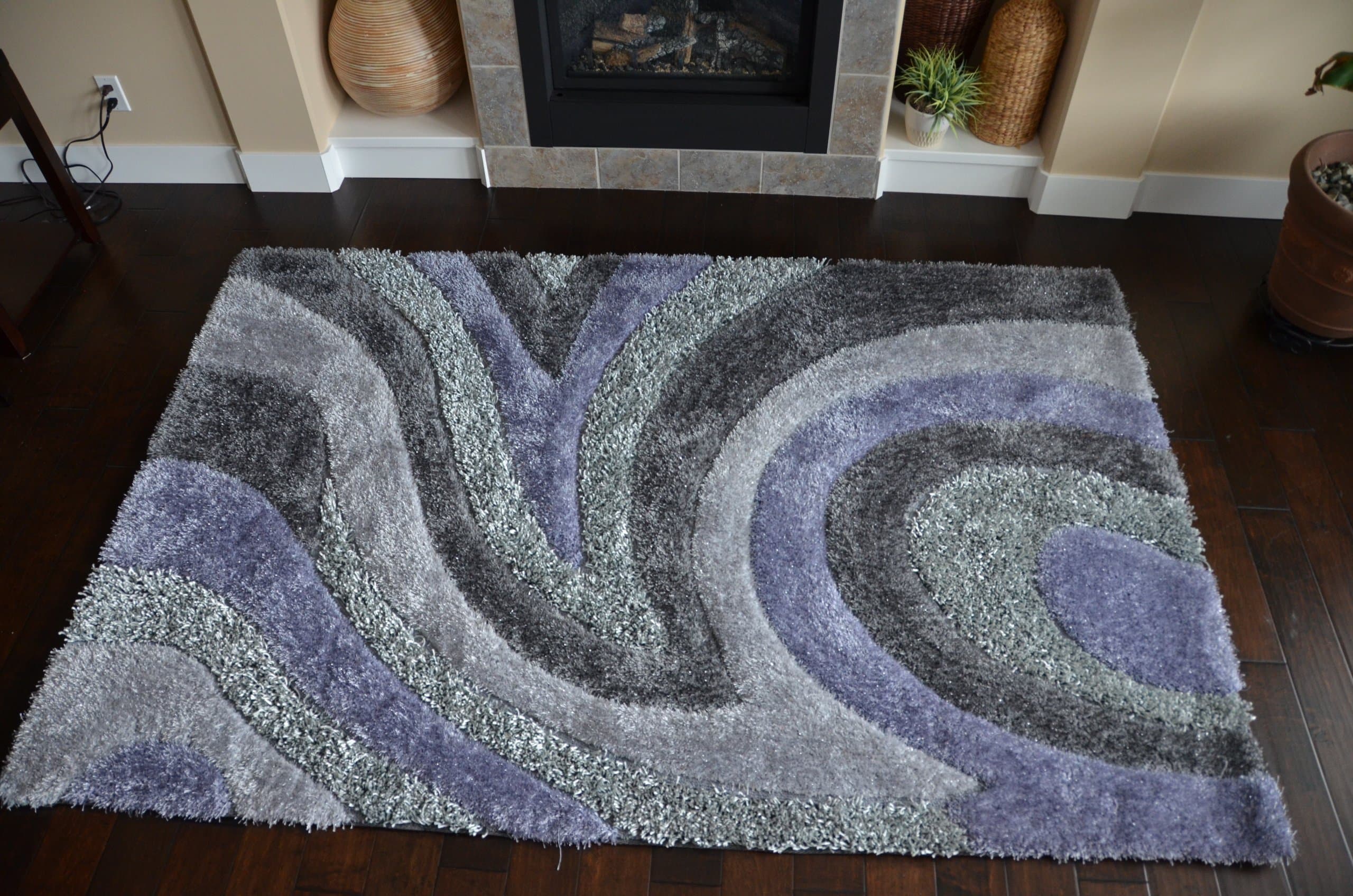 happy snow moose Newest Design Abstract Purple Grey Color shag Soft Shiny Spark Rugs (8X10)