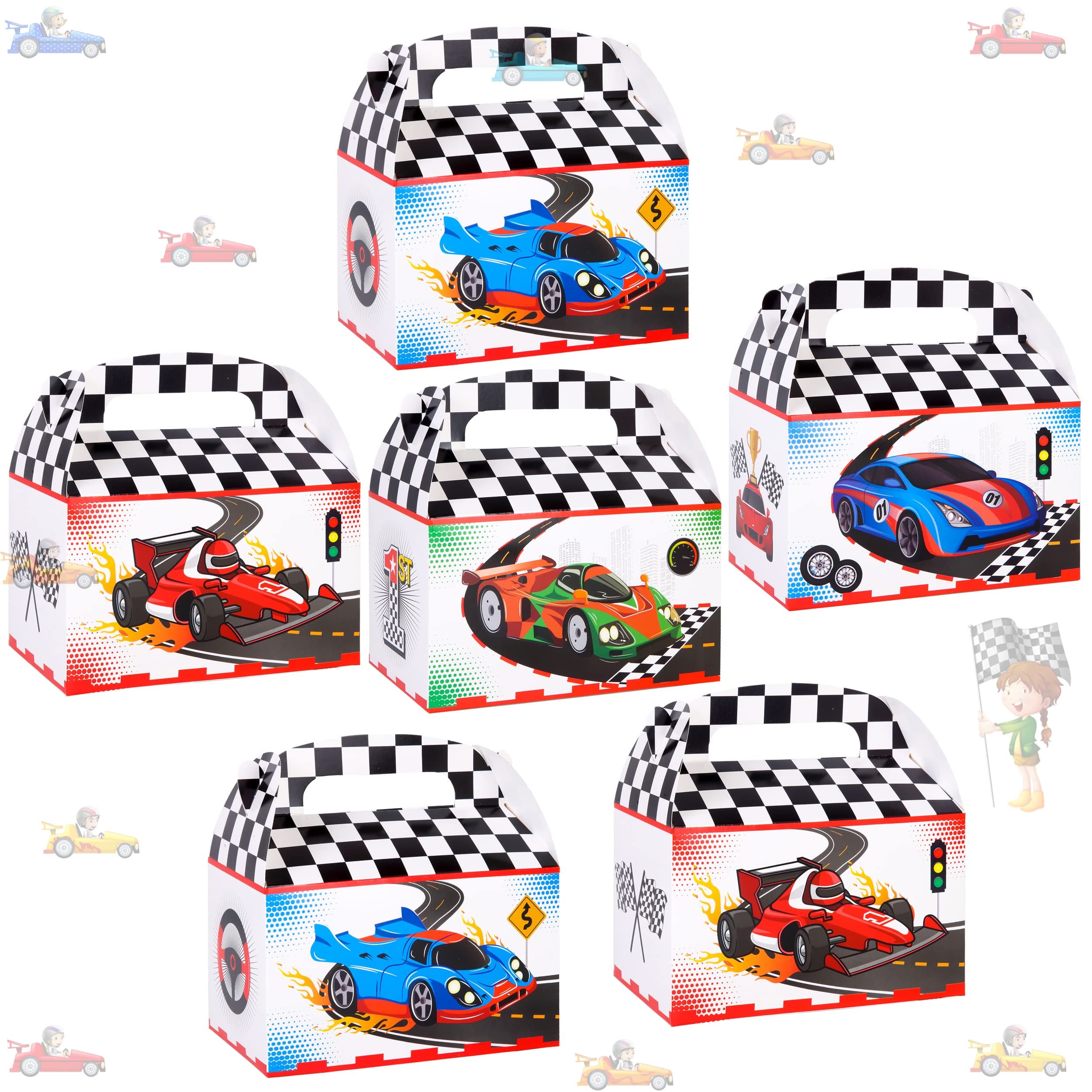 24pcs Racing Checkered Party Favors Treat Boxes Race Car Goodie Gift Boxes for Racing Theme Birthday Party Baby Shower Supplies