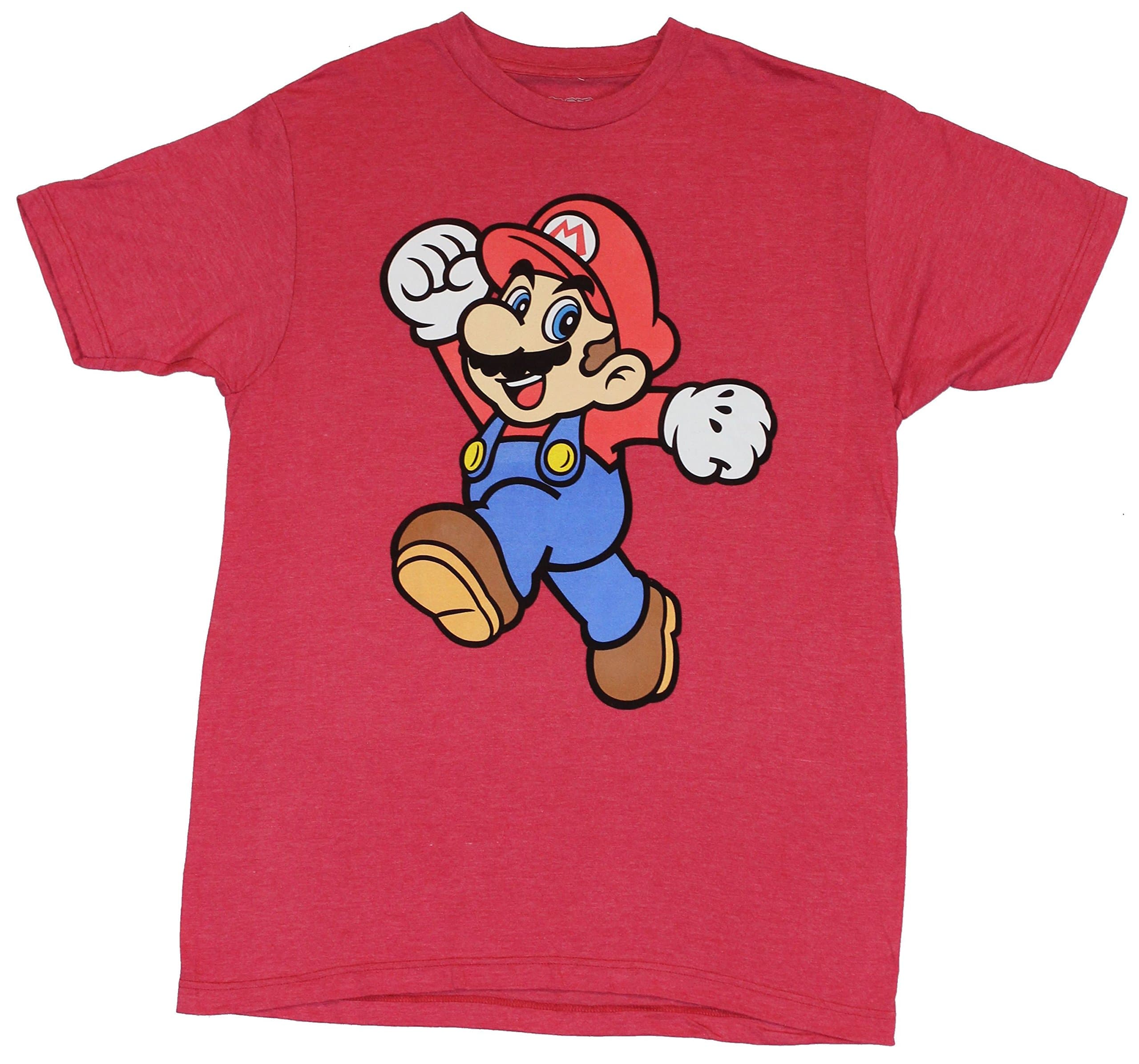 Super Mario Brothers Mens T-Shirt - Classic Jumping Mario Image (Large) Red