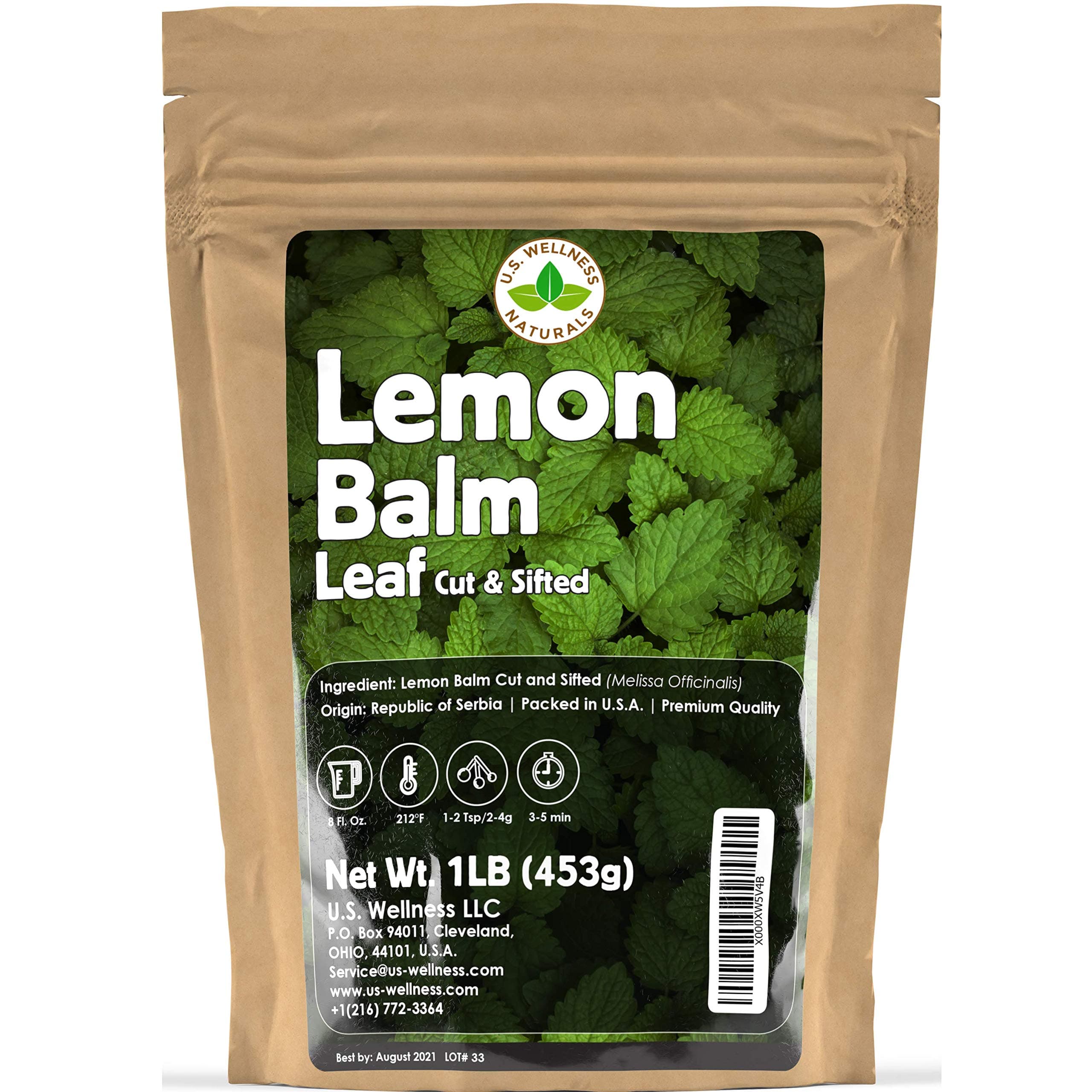 Lemon Balm Tea (Bulk Herbal Tea): Bulk Lemon Balm Leaf (Melissa Officinalis Caffeine Free) - Herbal Balm, Bulk Balm Leaf (Cut and Sifted), 1lb (16Oz) U.S. Wellness Bulk Tea