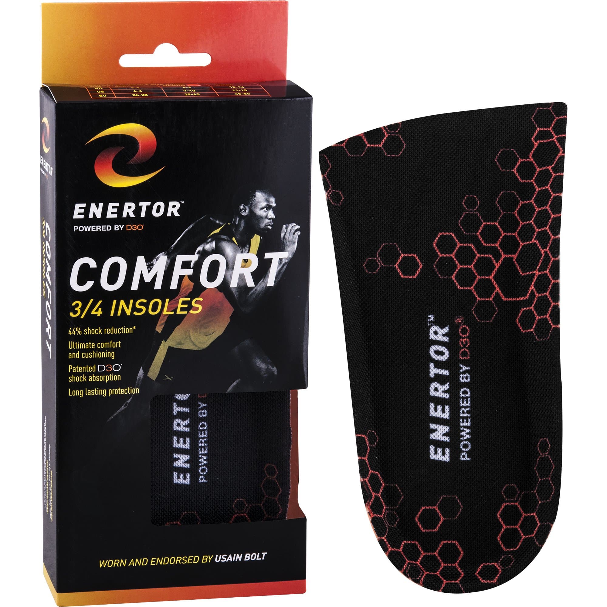 Enertor Comfort 3/4 Length Insoles - Orthotics with Deep Heel Cup - Shock Absorbing Technology - Foot and Heel Pain Relief - for Plantar Fasciitis Support, Foot and Heel Pain Relief