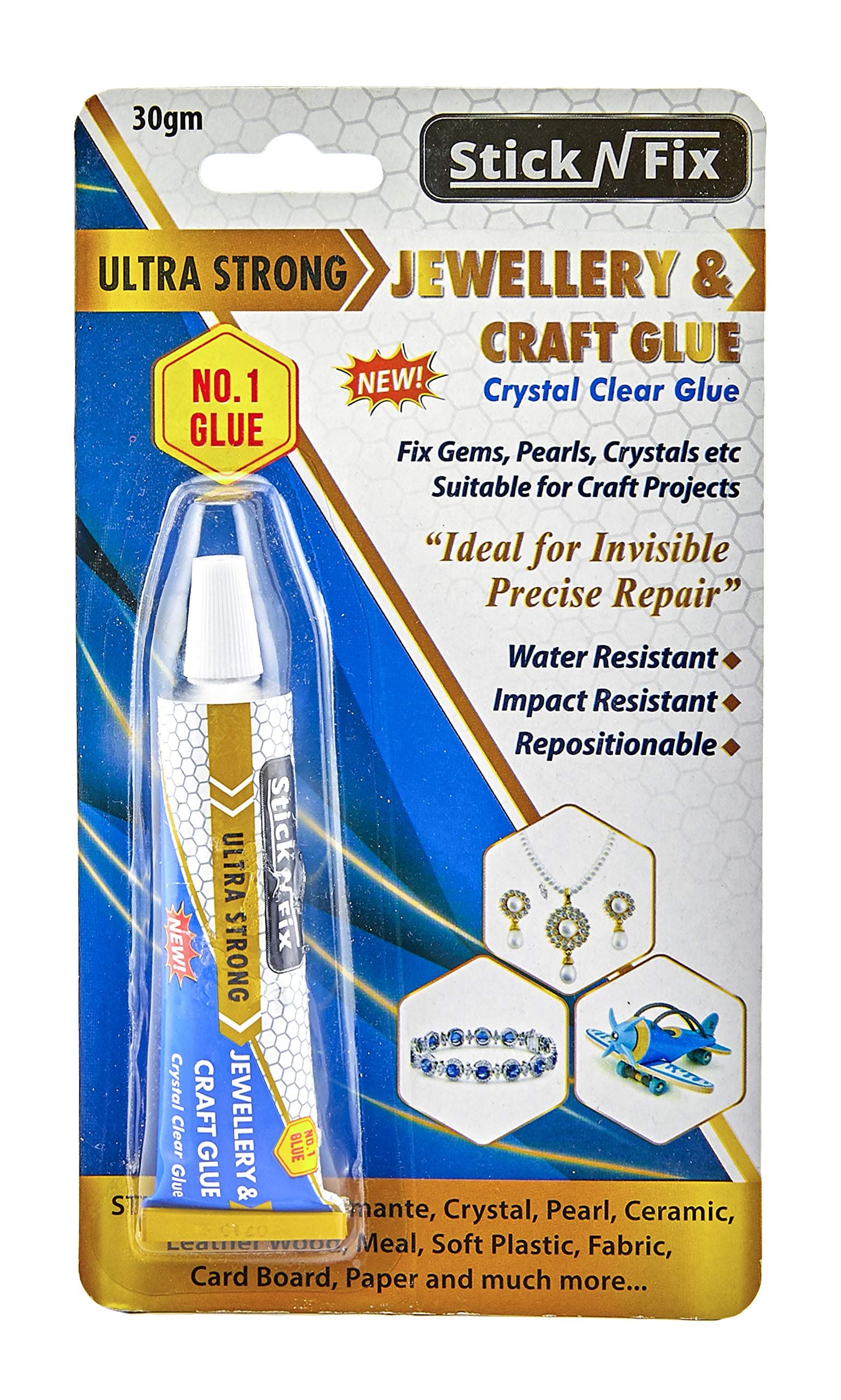Jewellery & Craft Glue Repair Mend Jewelry Ultra Strong Crystal Clear Finish Waterproof Repositionable