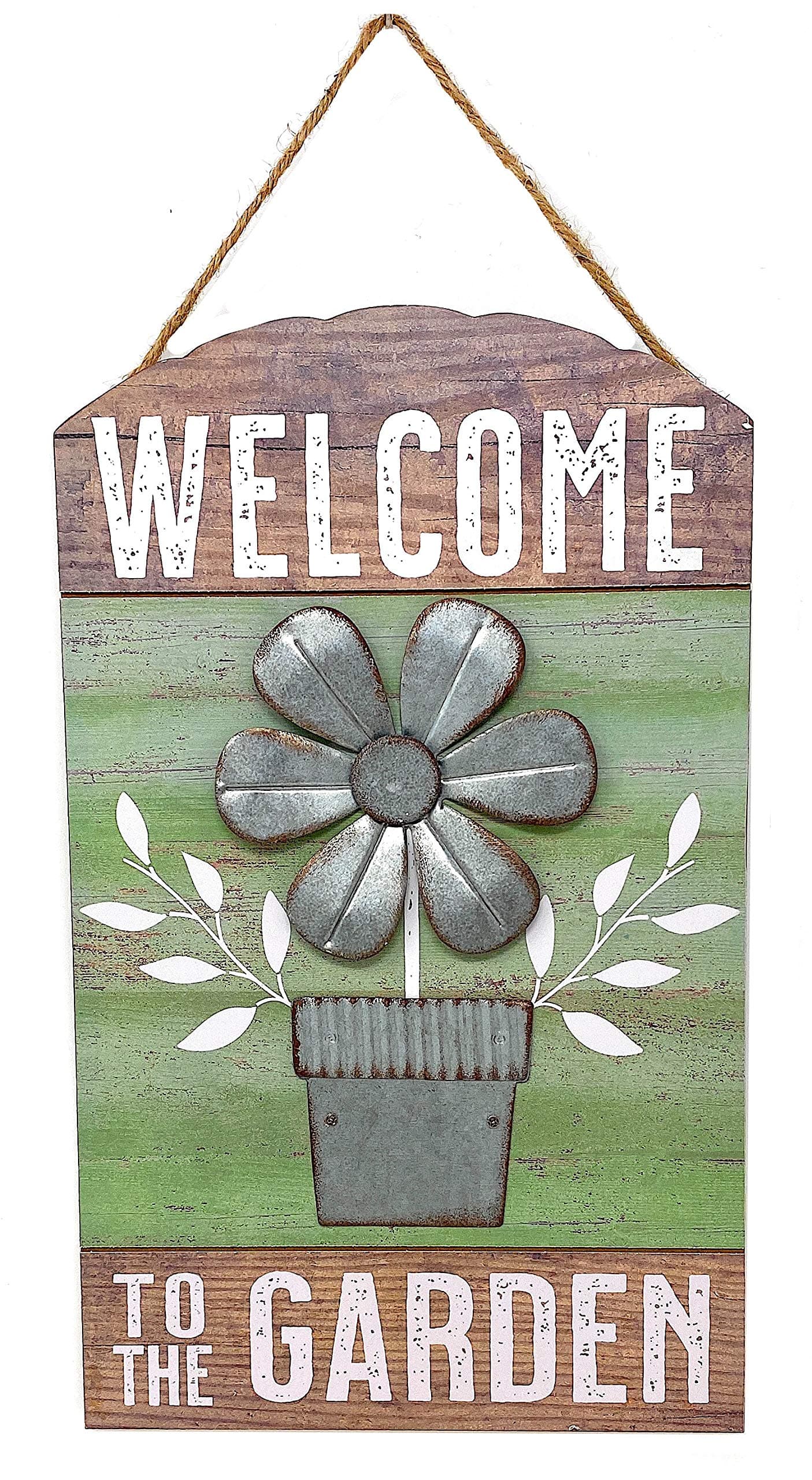 Transpac Garden Wood Metal Sign for Wall Door Indoor Outdoor Decoration 13" x 8" (Welcome Garden)
