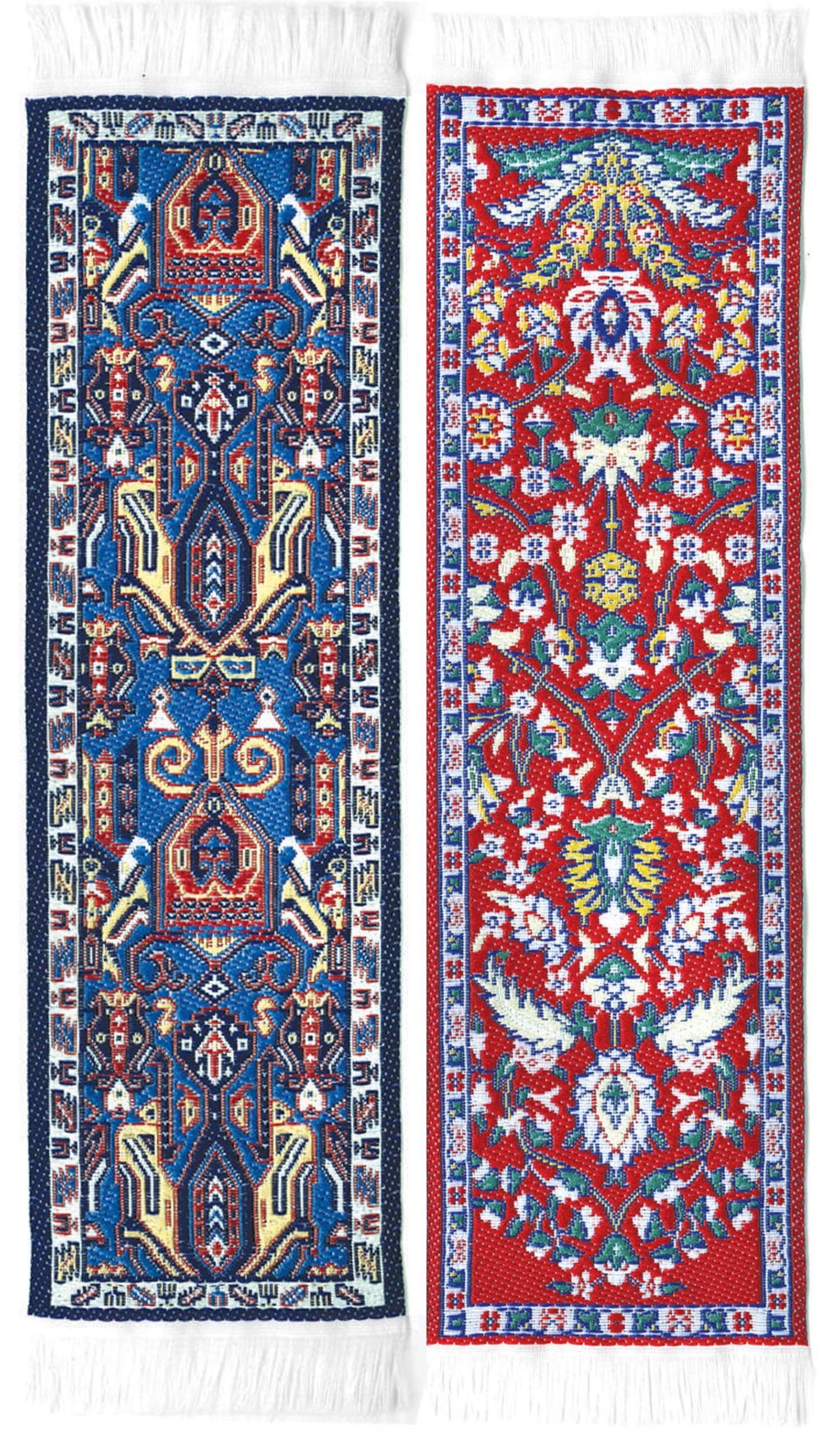 Oriental Carpet Bookmarks - Authentic Woven Fabric - Blue Collection - 2 Bookmark Designs - Beautiful, Elegant, Cloth Bookmarks! & Stocking Stuffers for Men, Women, & Teachers!