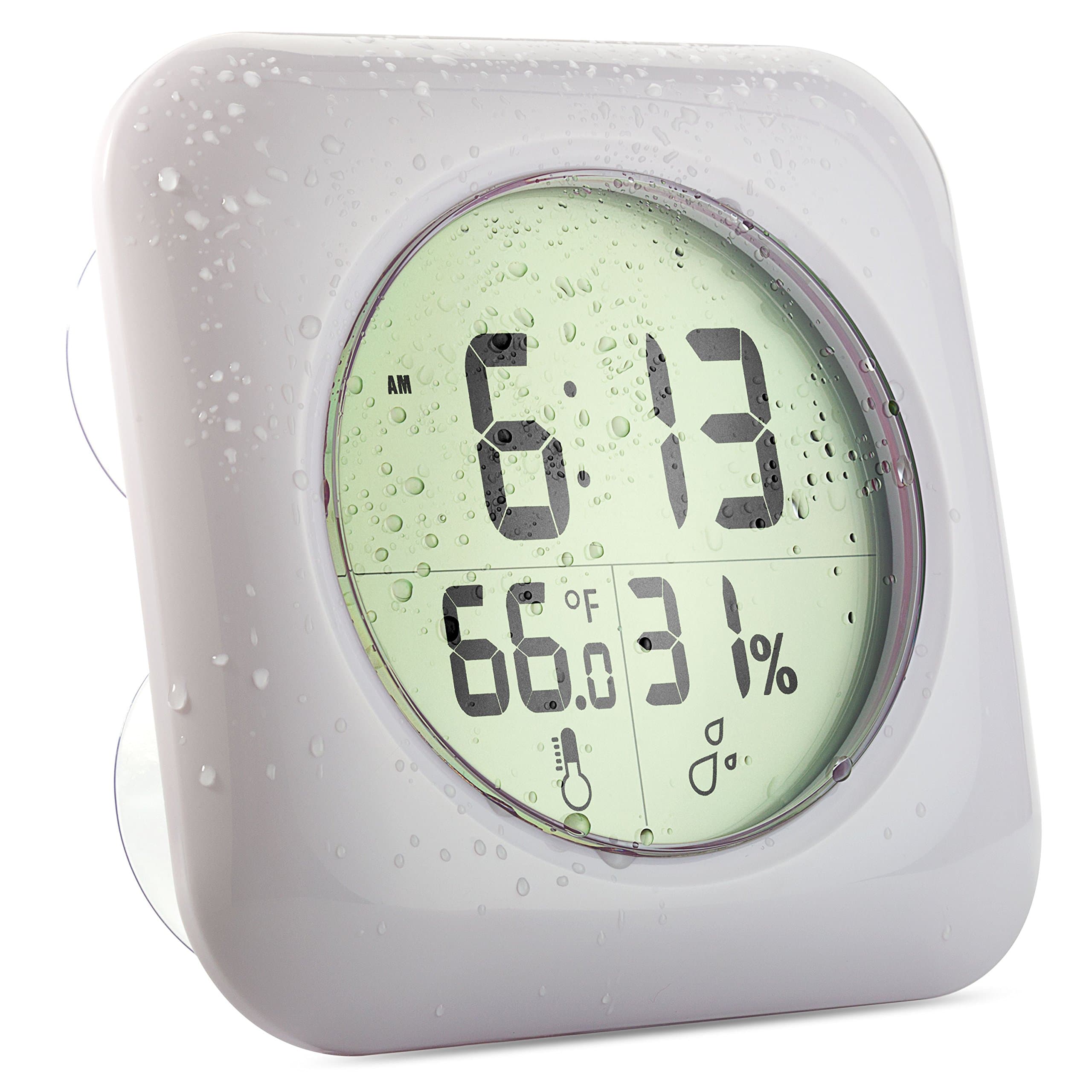 Cirbic Shower Clock Large with Suction Cups - Water Resistant Bathroom Clock displays time, Temperature and Humidity