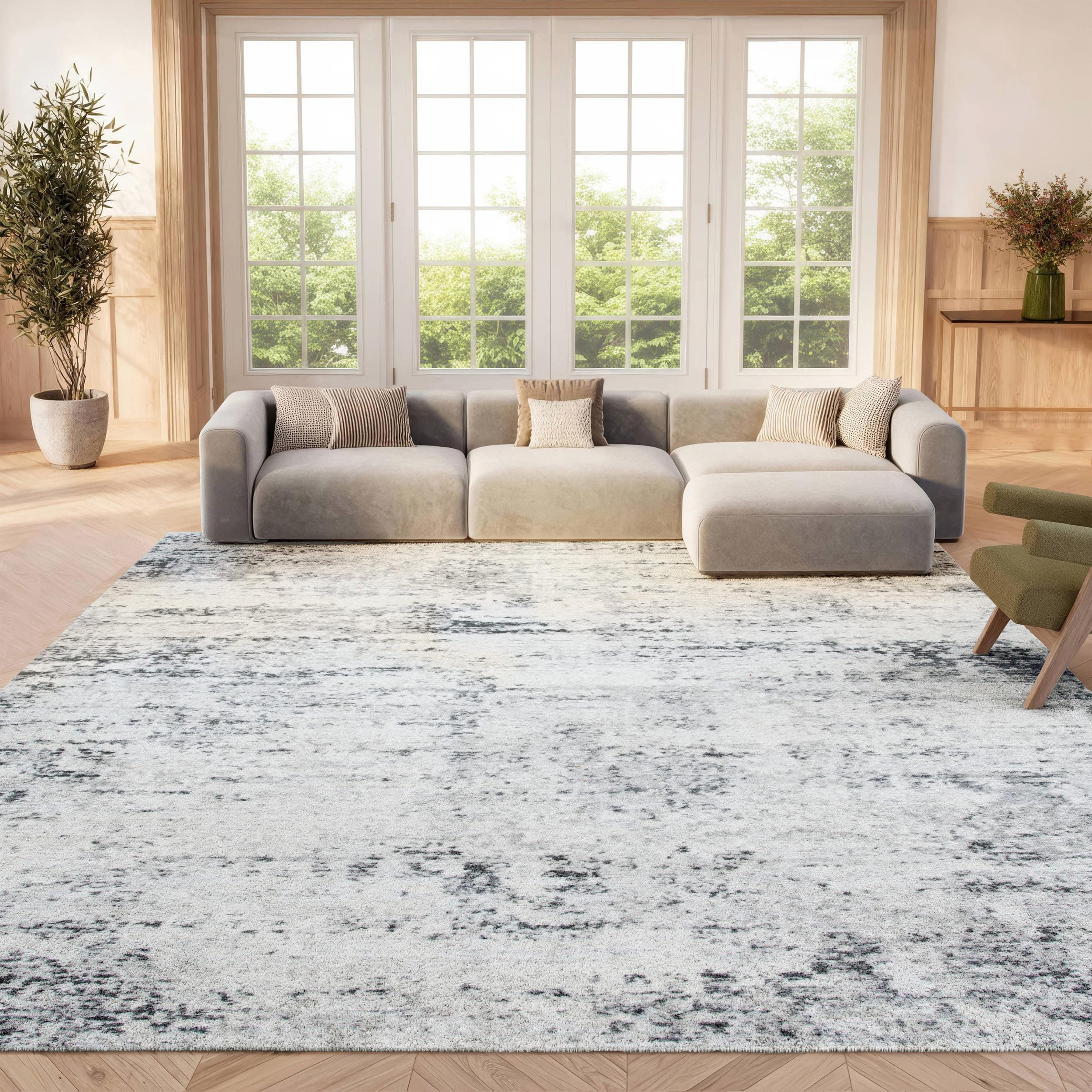 Area Rug 8x10 - Amelia Collection - Large - Ivory & Grey, Modern Design, Non-Shedding & Easy Cleaning, Ideal for Living Room, Bedroom, Office, Dining Space (ALA700C)