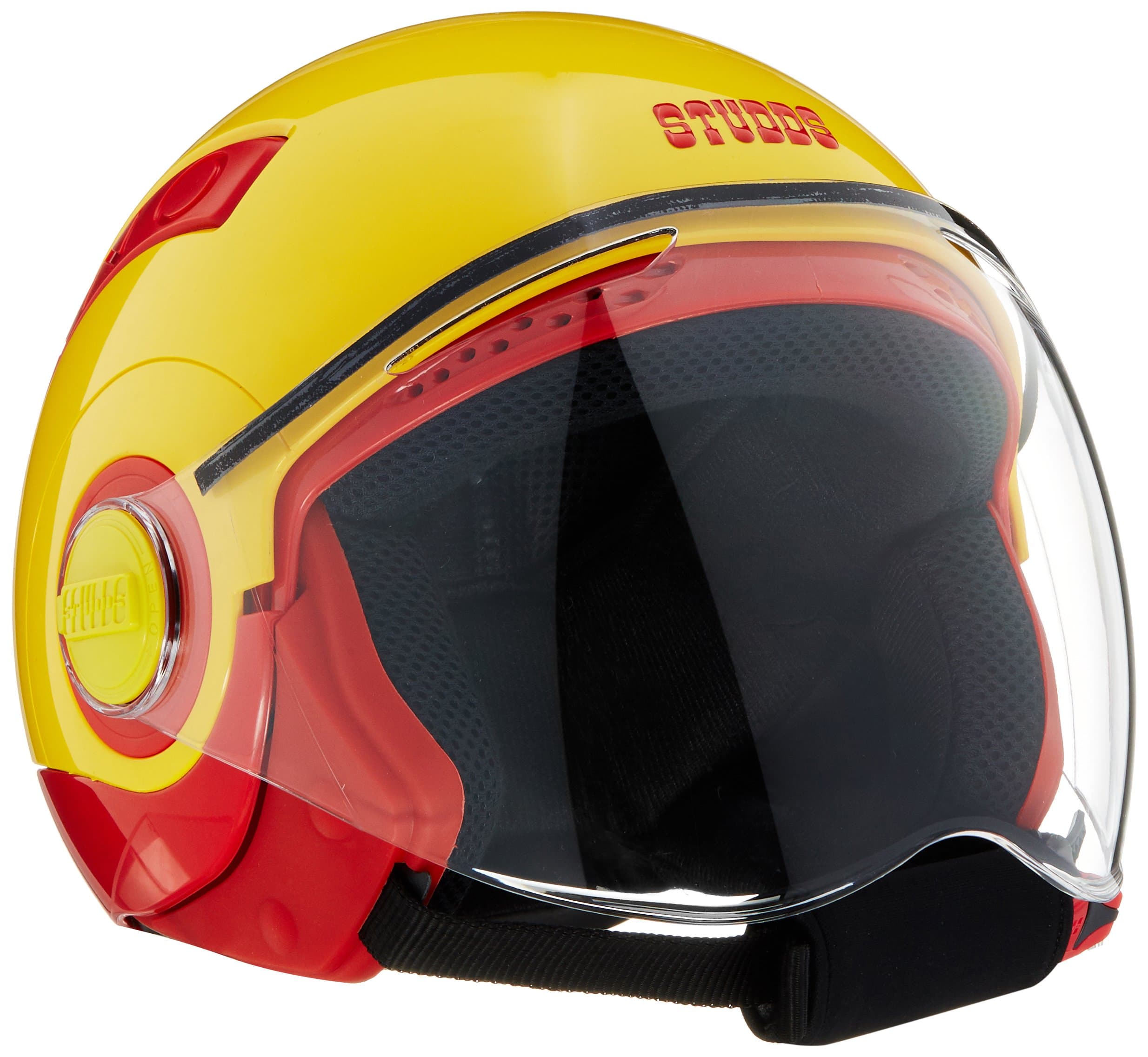 Studds NANO Open Face Helmet (Red and Yellow, S)