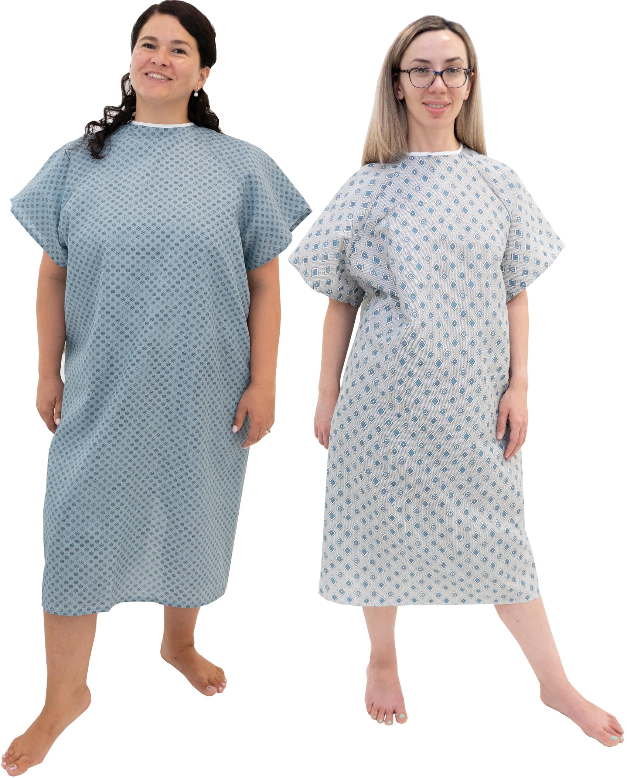 Careoutfit 2 Pack - Blue and White Hospital Gown with Back Tie/Hospital Patient Gown with Ties - One Size Fits All