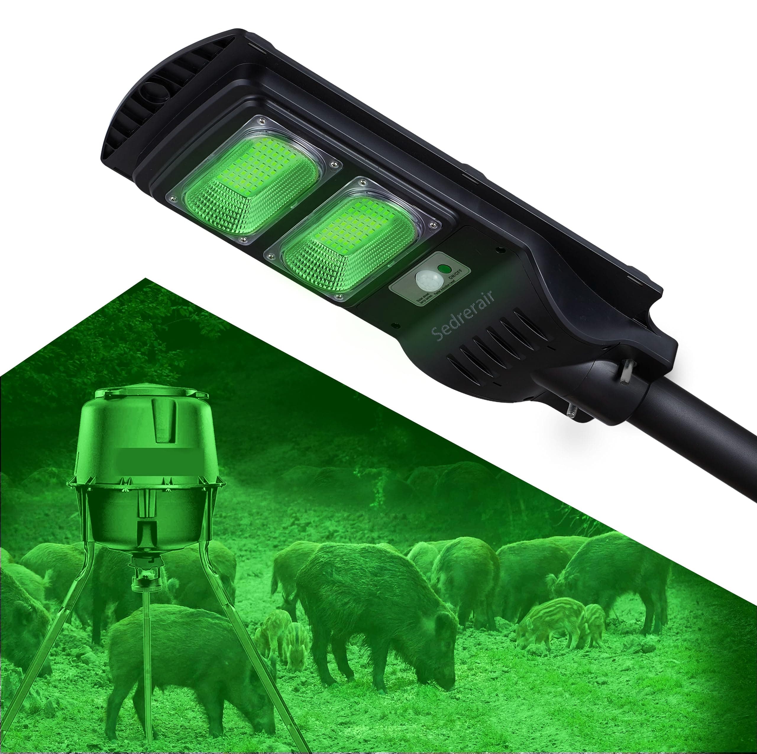 Hog Lights Set for Night Hunting, Deer Night Feeder Lights, Solar Powered Green Light with Motion Actived,Hunting Accessories -