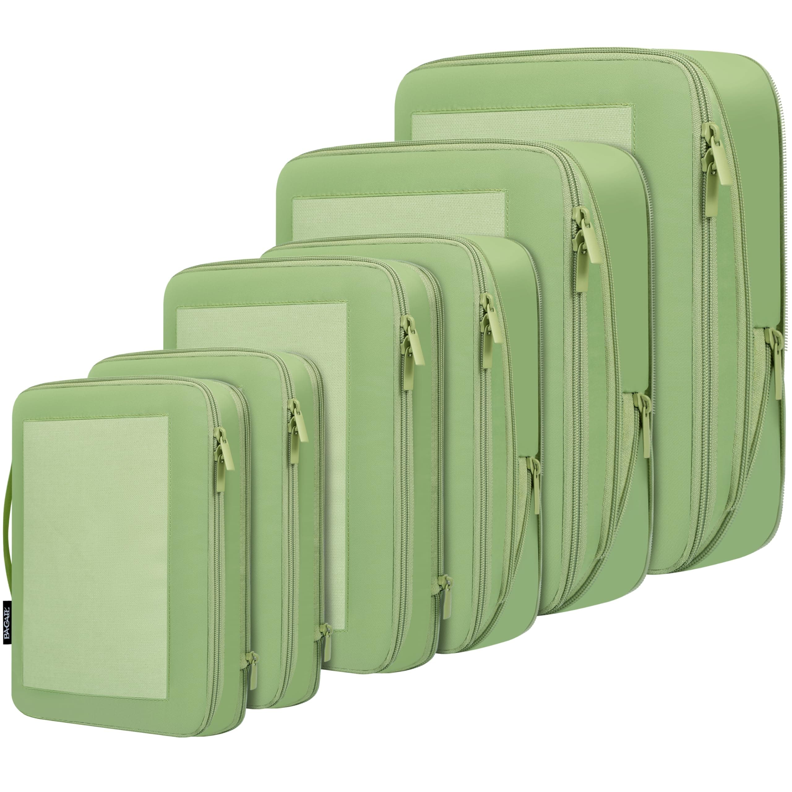 BAGAIL 4 Set/6 Set/8 Set Compression Packing Cubes Travel Accessories Expandable Packing Organizers (Square Mesh, 06-Matcha Green)
