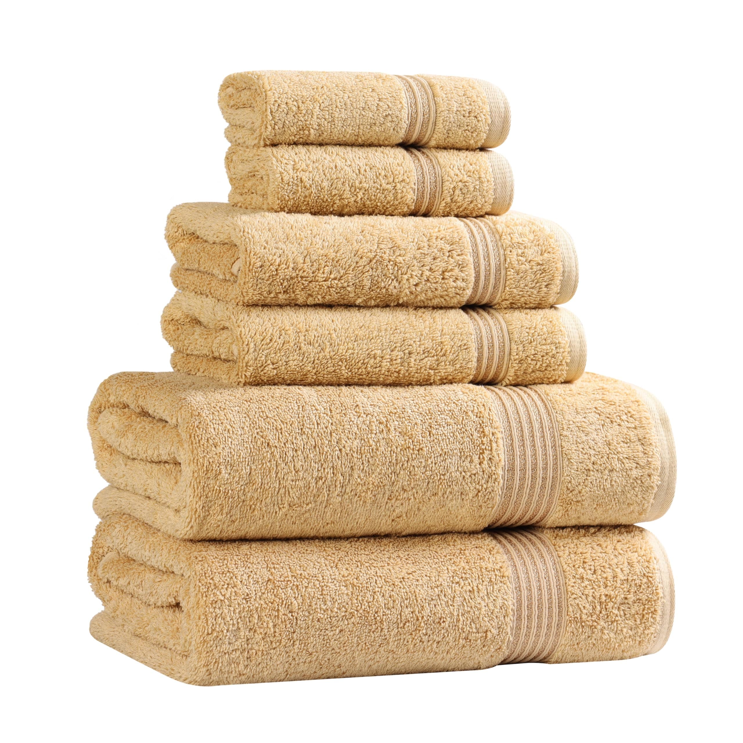 Luxury Cotton Bath Towel - 6 Piece Set, Premium Egyptian Cotton Towels, Gold