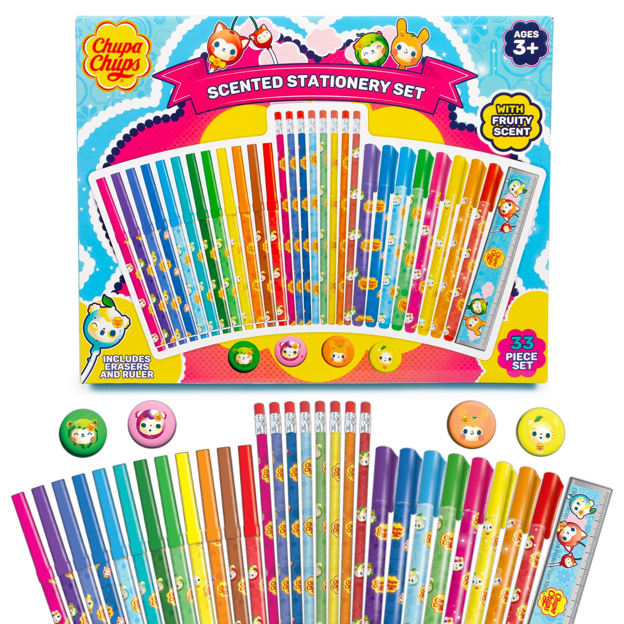 Chupa Chups Scented Stationery Set | Scented Pens, Gel Pens, Pencils & More | Back To School Set | School Supplies For Girls
