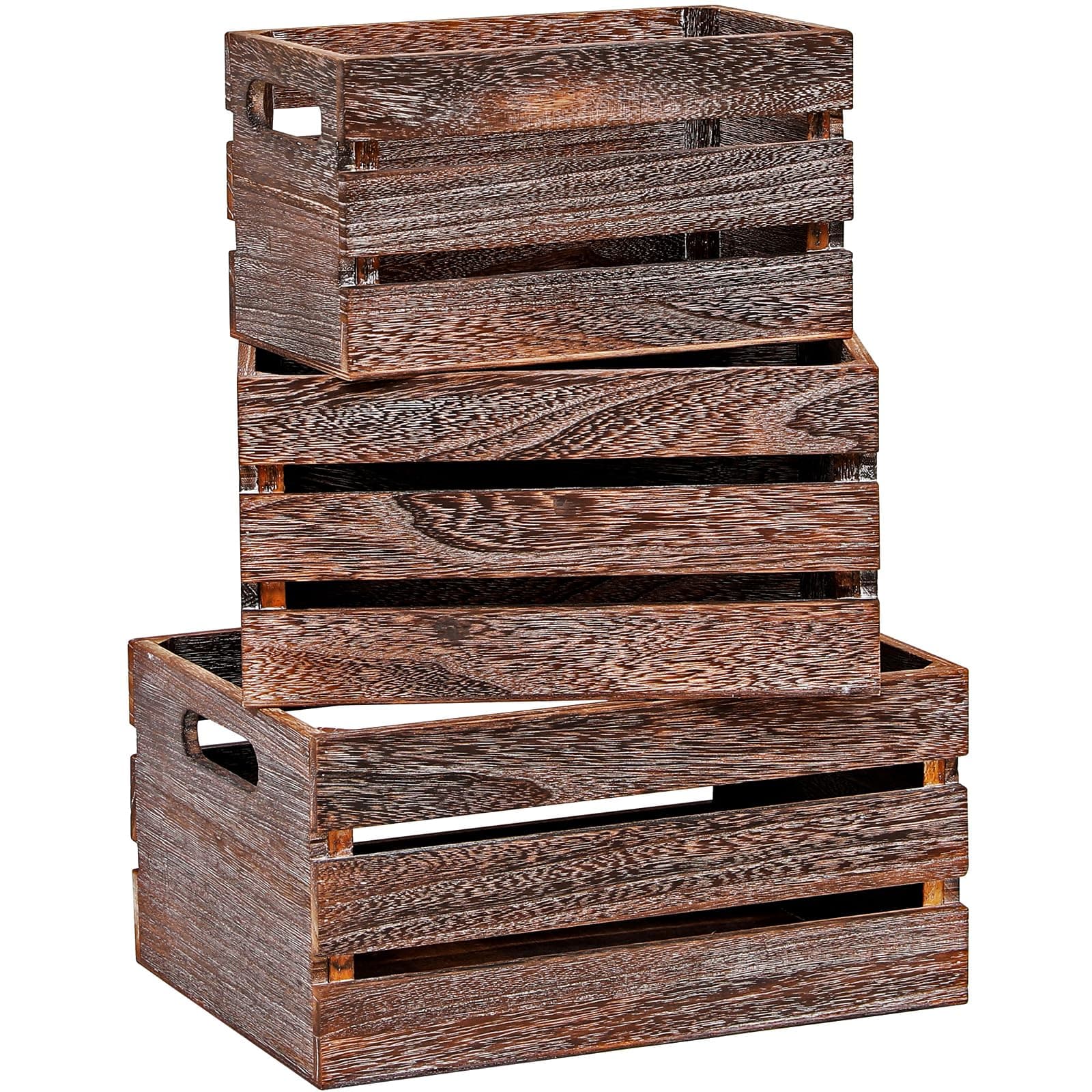 Decorative Wood Crates Nesting Boxes Wooden Storage Container-Wooden Crate,Rustic Wood Boxes for Storage,Display,Decor Boxes-Brown Set of 3