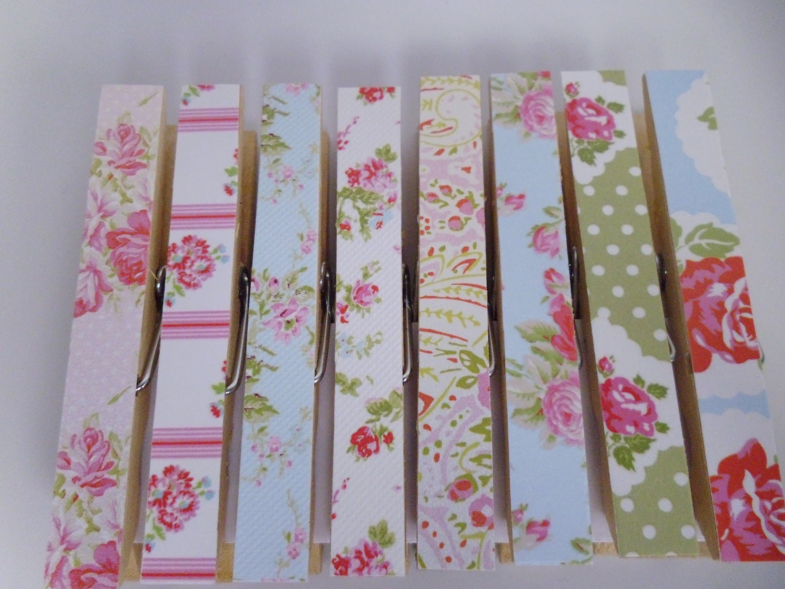 Shabby Chic Blue Red Roses Fridge Magnets Magnetic Clothespins Pegs