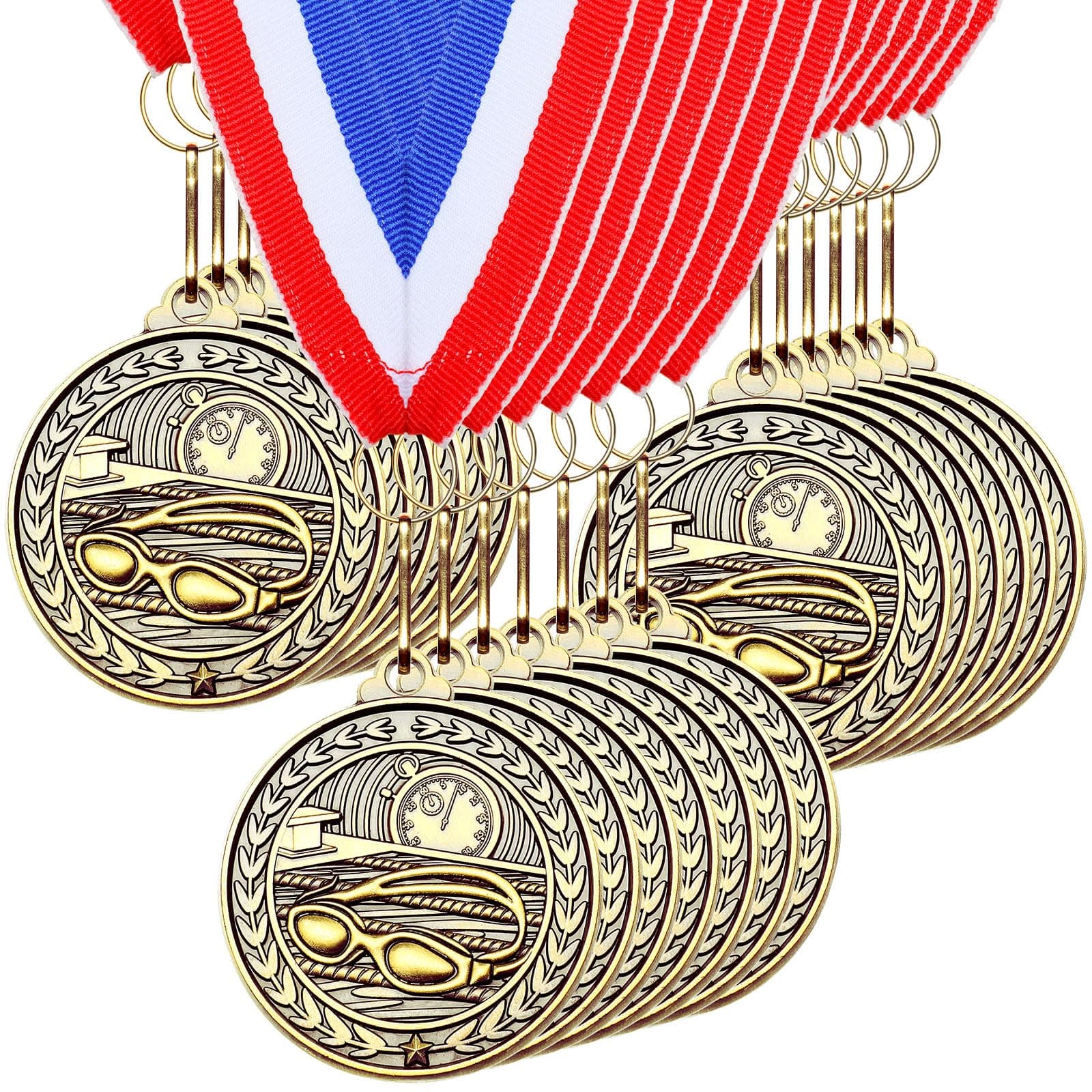 Remuuly 30/60 Pcs Swimming Medals for Award 2'' Swimming Trophy Medals Bulk Gold Medal Prize Gift First Place with Neck Ribbons for Tournaments Match Sports Competition Teams Adult
