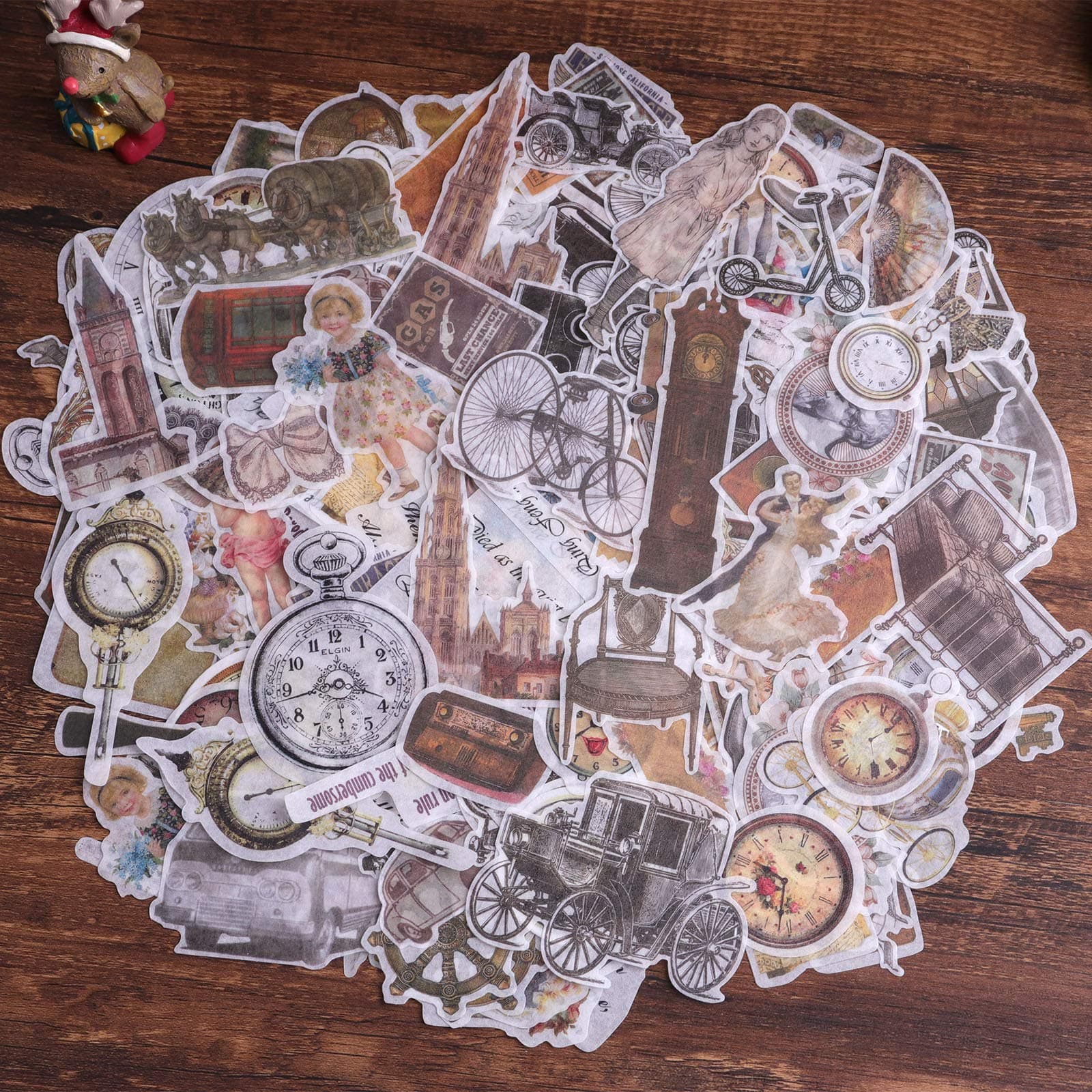 LychiiScrapbooking Stickers, 240pcs Paper Decoration Sticker with Retro Elements, Vinatge Design Adhesive Stickers for Craft Scrapbook Album, Calendars Planner, DIY, Bullet Journal