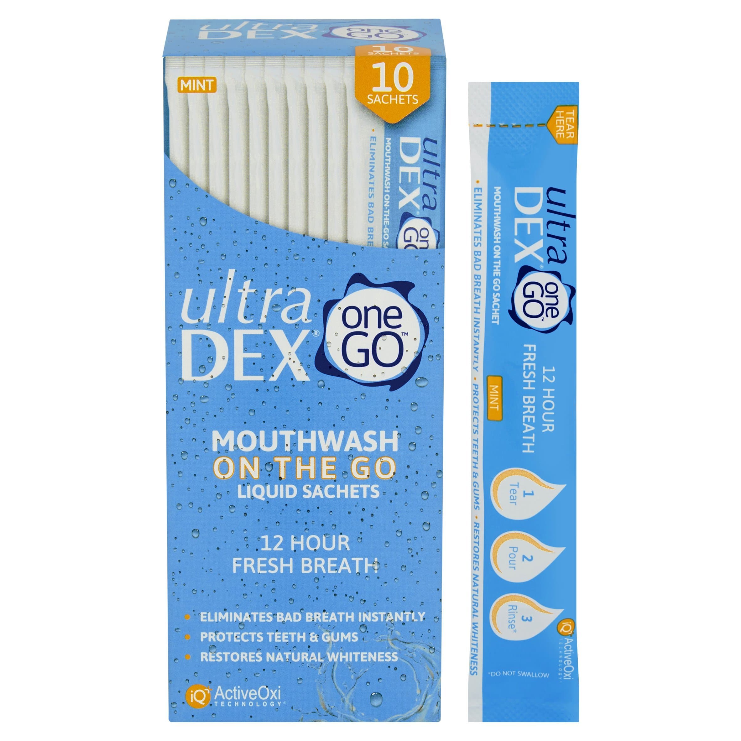 UltraDEX One Go Mouthwash on the Go Liquid Sachets, 10 x 15ml