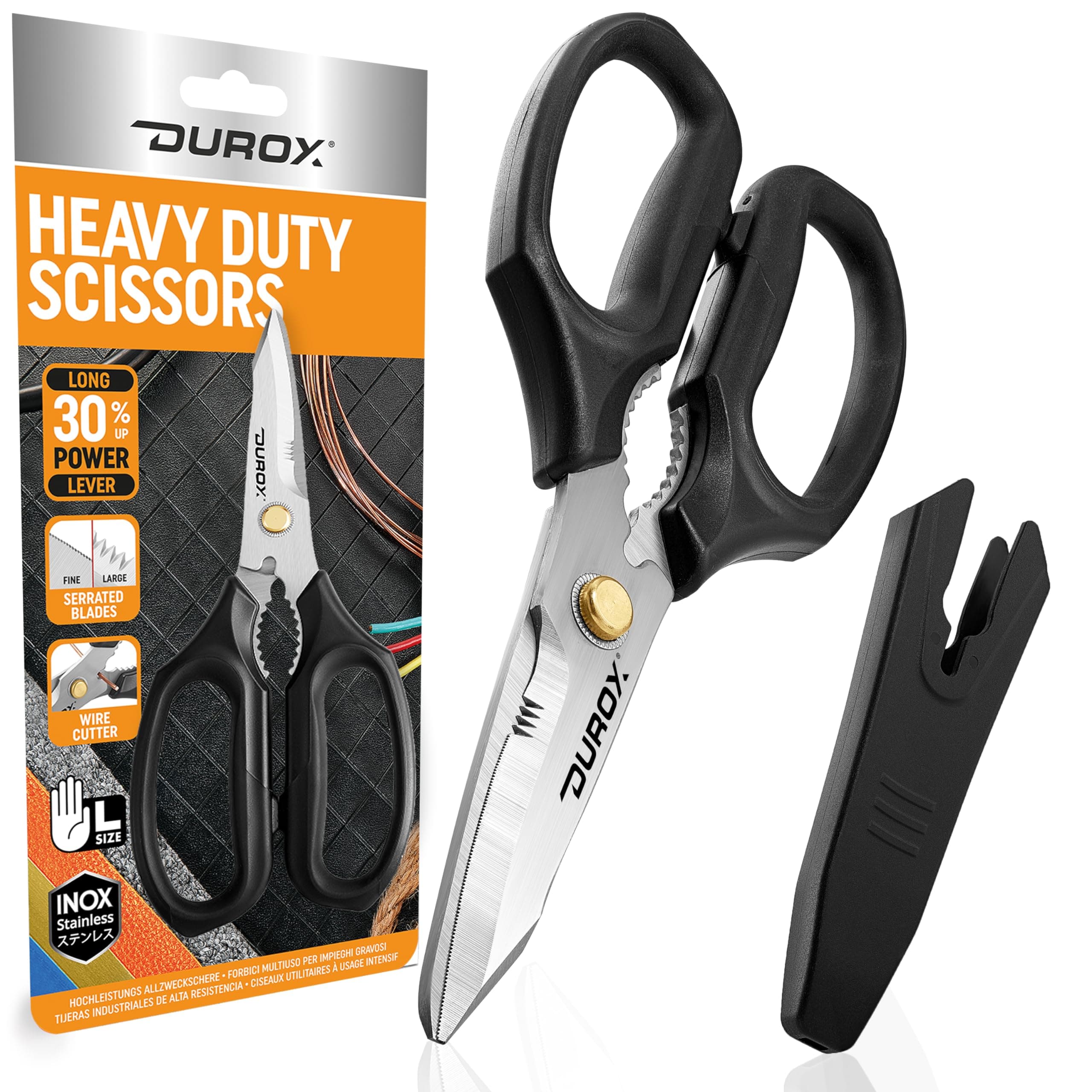 DUROX - Heavy Duty Scissors, Multipurpose Utility Scissors. Built to Cut Leather, Cardboard, Carpet, Plastic and Rope. All Purpose Heavy Duty Kitchen Scissors to Cut Poultry, Chicken and Fish Bones