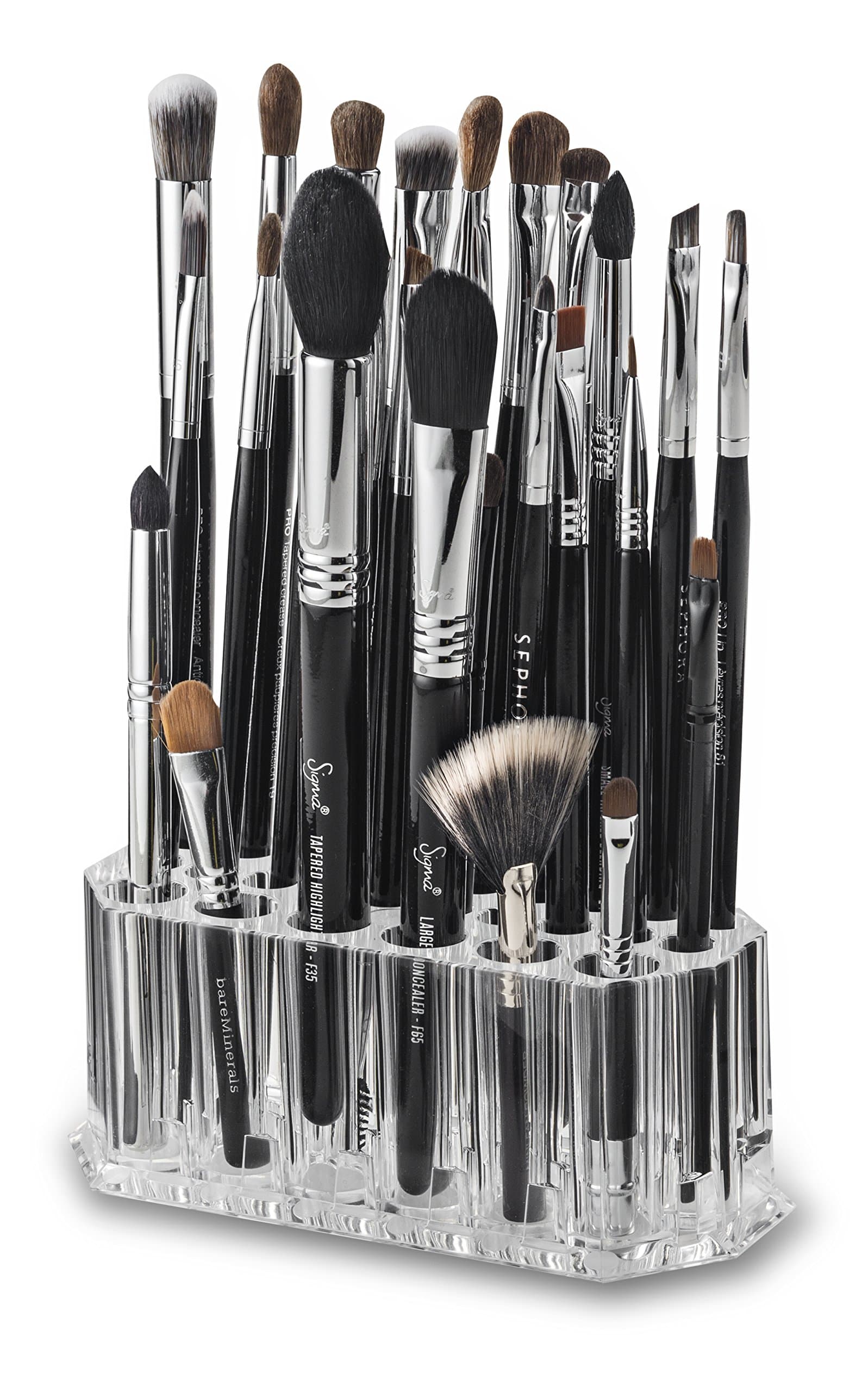 byAlegory Acrylic Makeup Beauty Brush Organizer | 26 Space Cosmetic Storage (CLEAR)