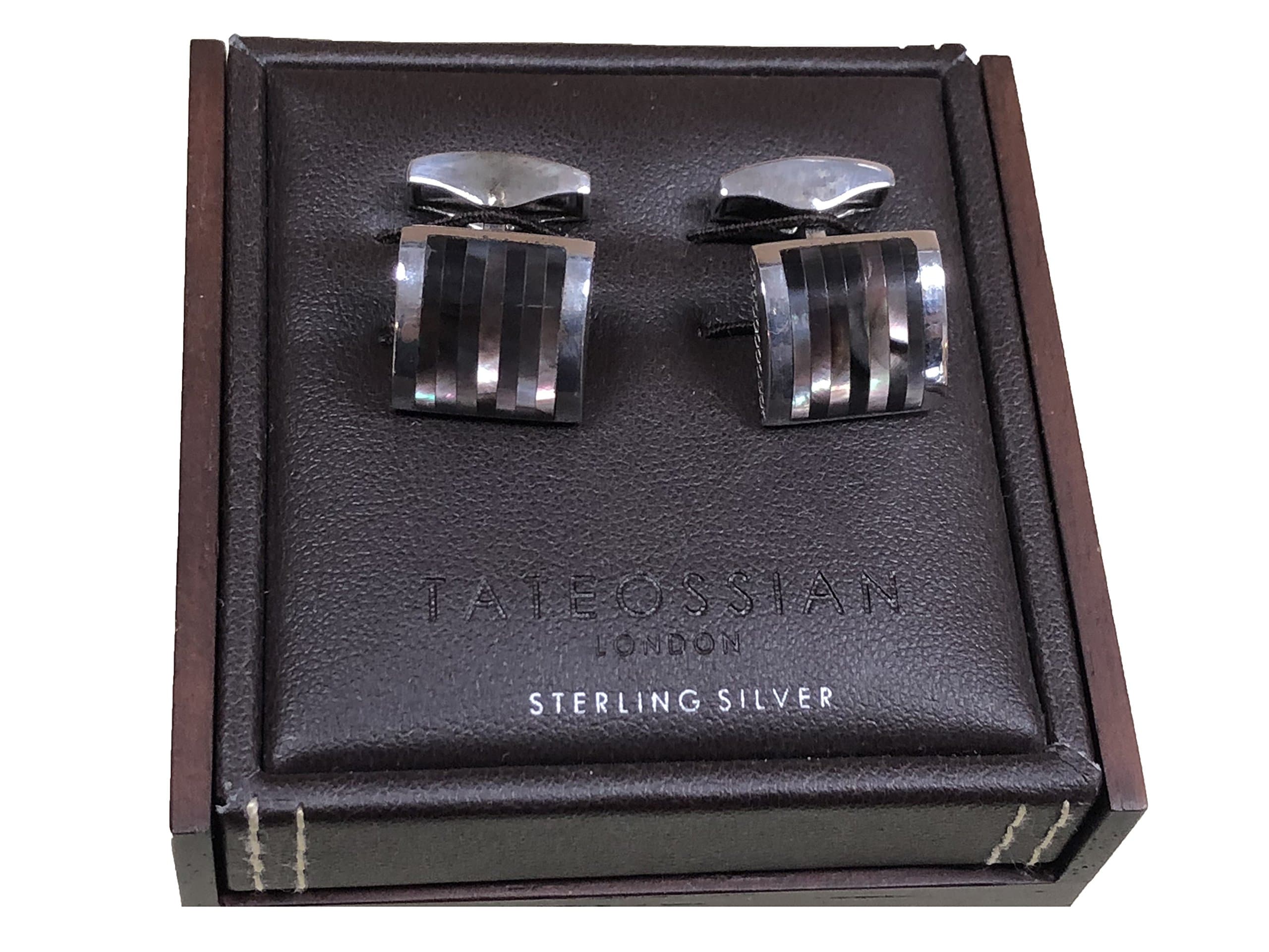 Tateossian London Black Mother of Pearl Silver Slice D-Shape Cufflinks