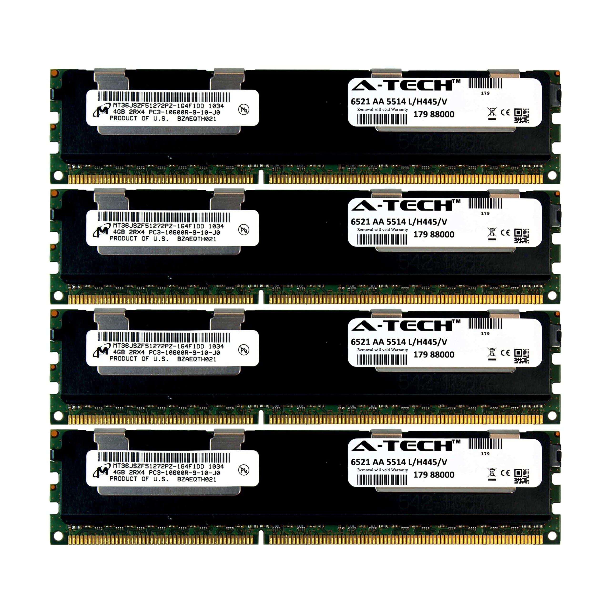 A-Tech Micron 16GB Kit 4X 4GB PC3-10600 1.5V for Dell Precision Workstation T5600 20D6F T7500 SNPJDF1MC/16G T7600 A6996807 T5500 A2626071 A2626092 A3721494 A3721500 A3721505 Memory RAM