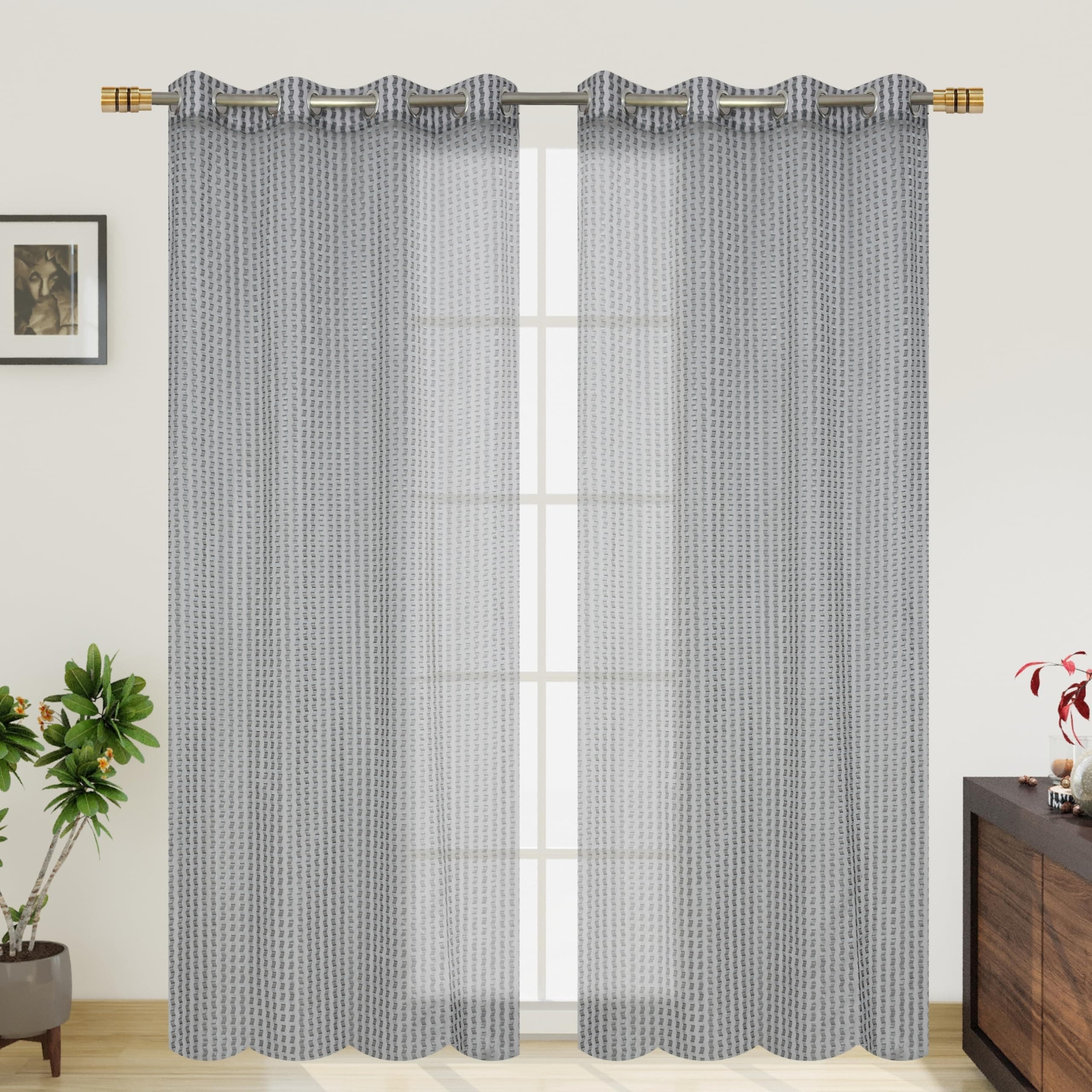FRESH FROM LOOMSheer Curtains 9 Feet Long for Door & Window | Light Filtering Premium Screens & Parde | Transparent net Curtain Parda for Living Room & Bedroom |(Grey | 2pc | 9ft)