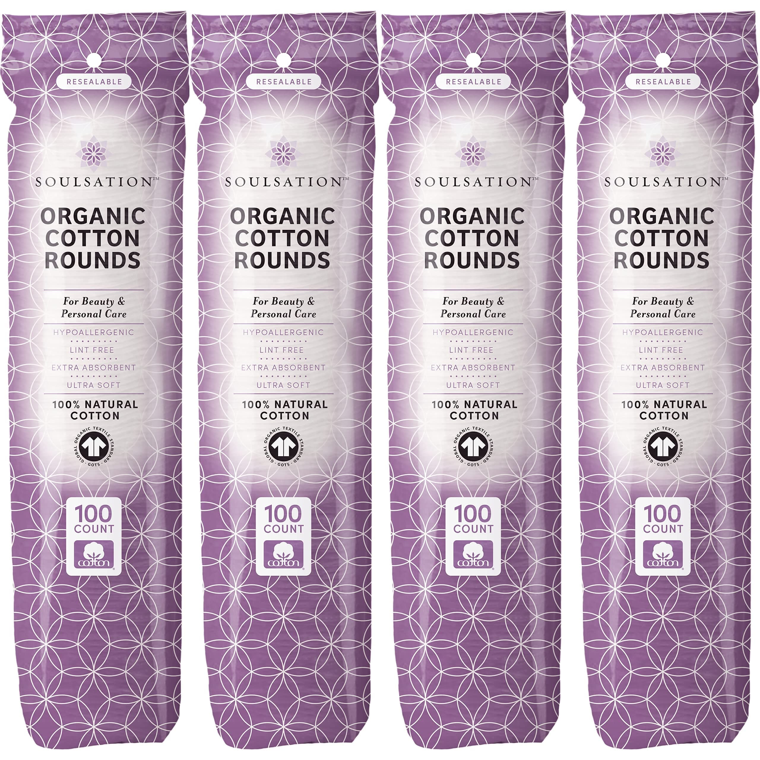 Organic Cotton Rounds, 400 Count - Makeup Remover Pads for Face, Lint-Free