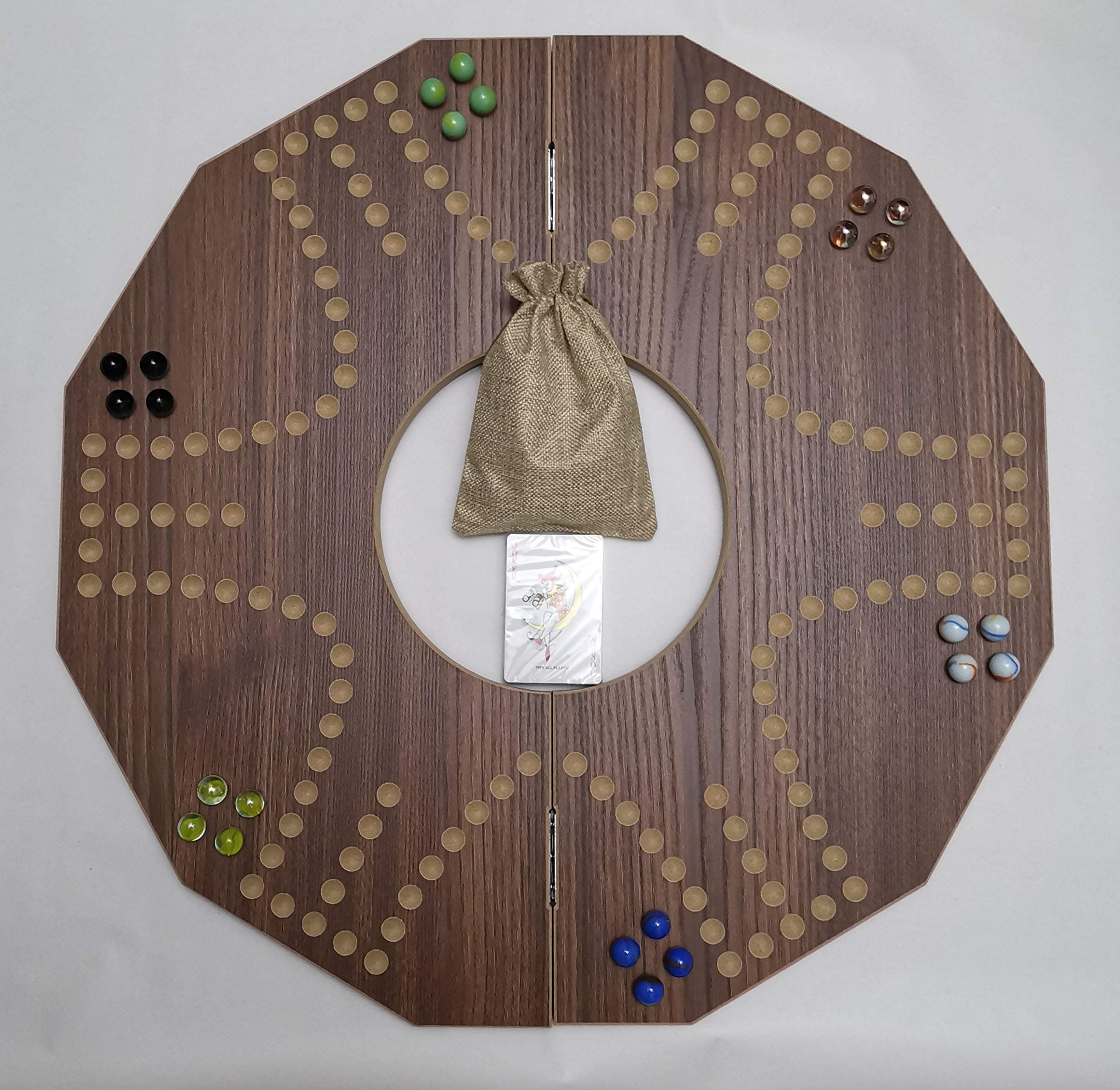 4 and 6 Players Double Sided Foldable Board Game with Marbles and Playing Cards