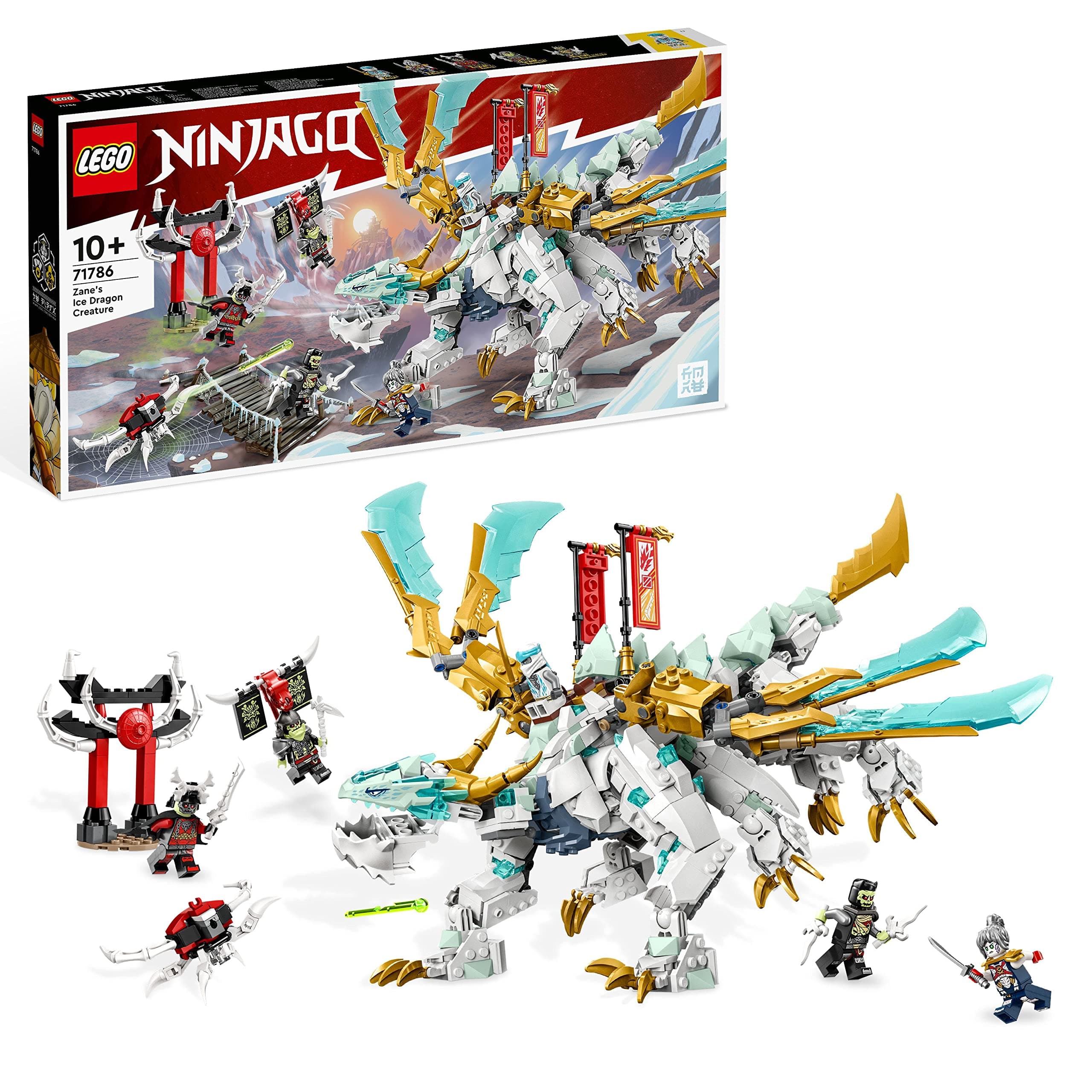 NINJAGO Zane’s Ice Dragon Creature 2in1 Dragon Toy to Action Figure Warrior, Model Building Kit, Construction Set for Kids, Boys & Girls with 5 Minifigures 71786