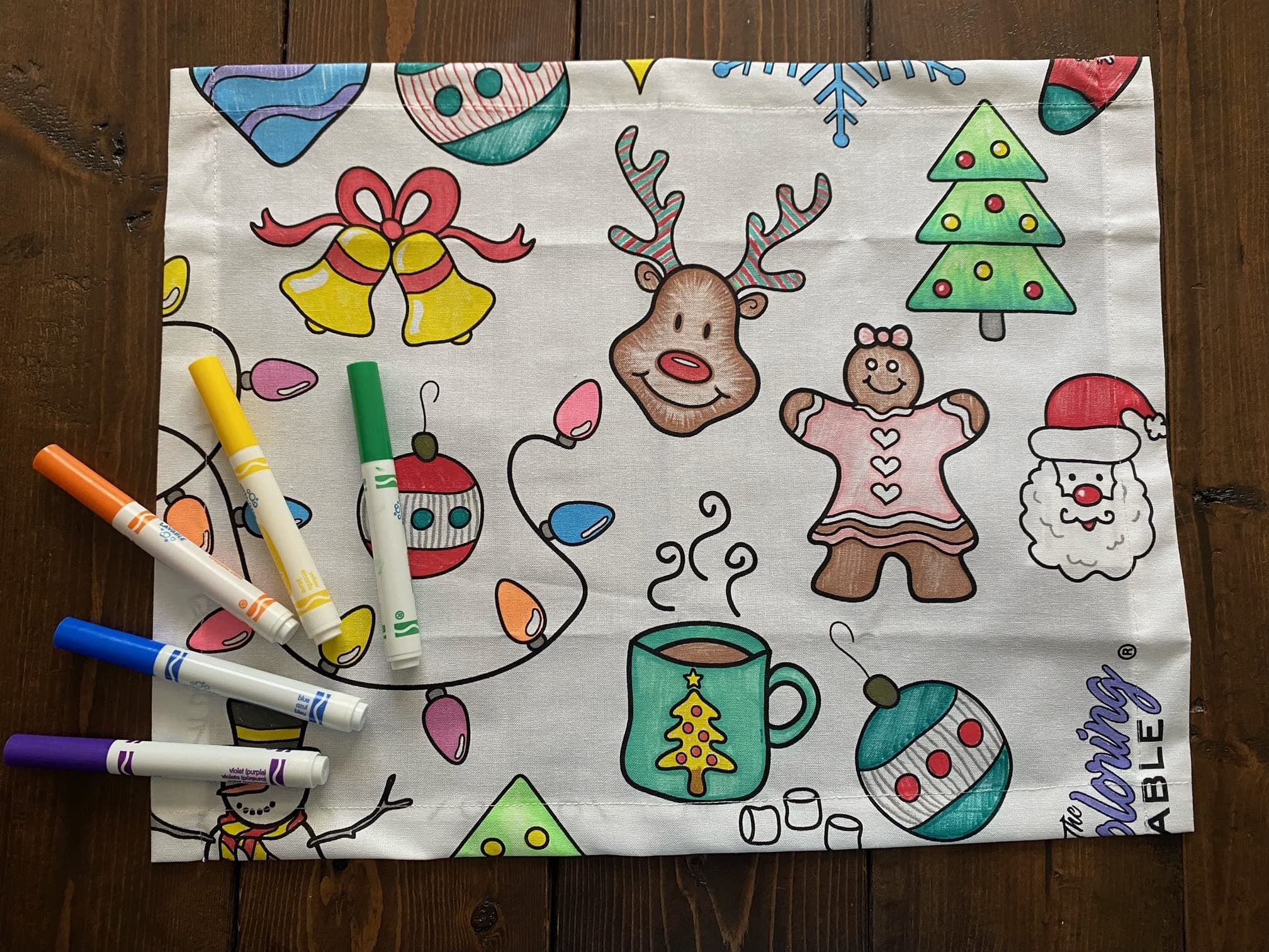 The Coloring Table – Holiday Design - Set of 8 Placemats (14"x18") - Fabric Coloring Placemats - Colorable Designs – Washable and Reusable – Coloring Activity for Children and Adults