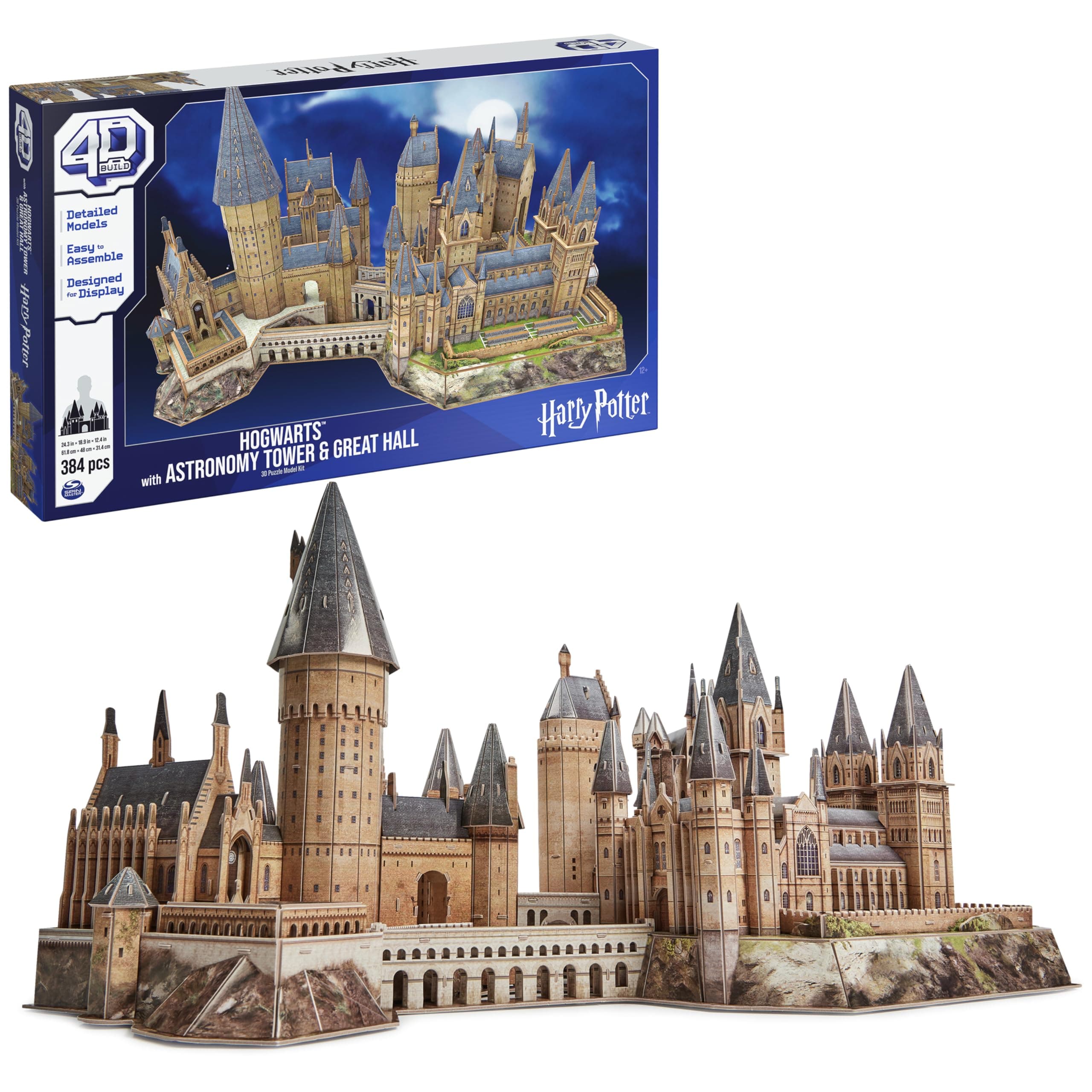 Harry Potter Deluxe Hogwarts Castle 3D Model Kit with Tower & Great Hall, Harry Potter Collectibles & Desk Decor, Building Toys, 384 Pieces, 3D Puzzles, Gift Ideas for Ages 12 & Up