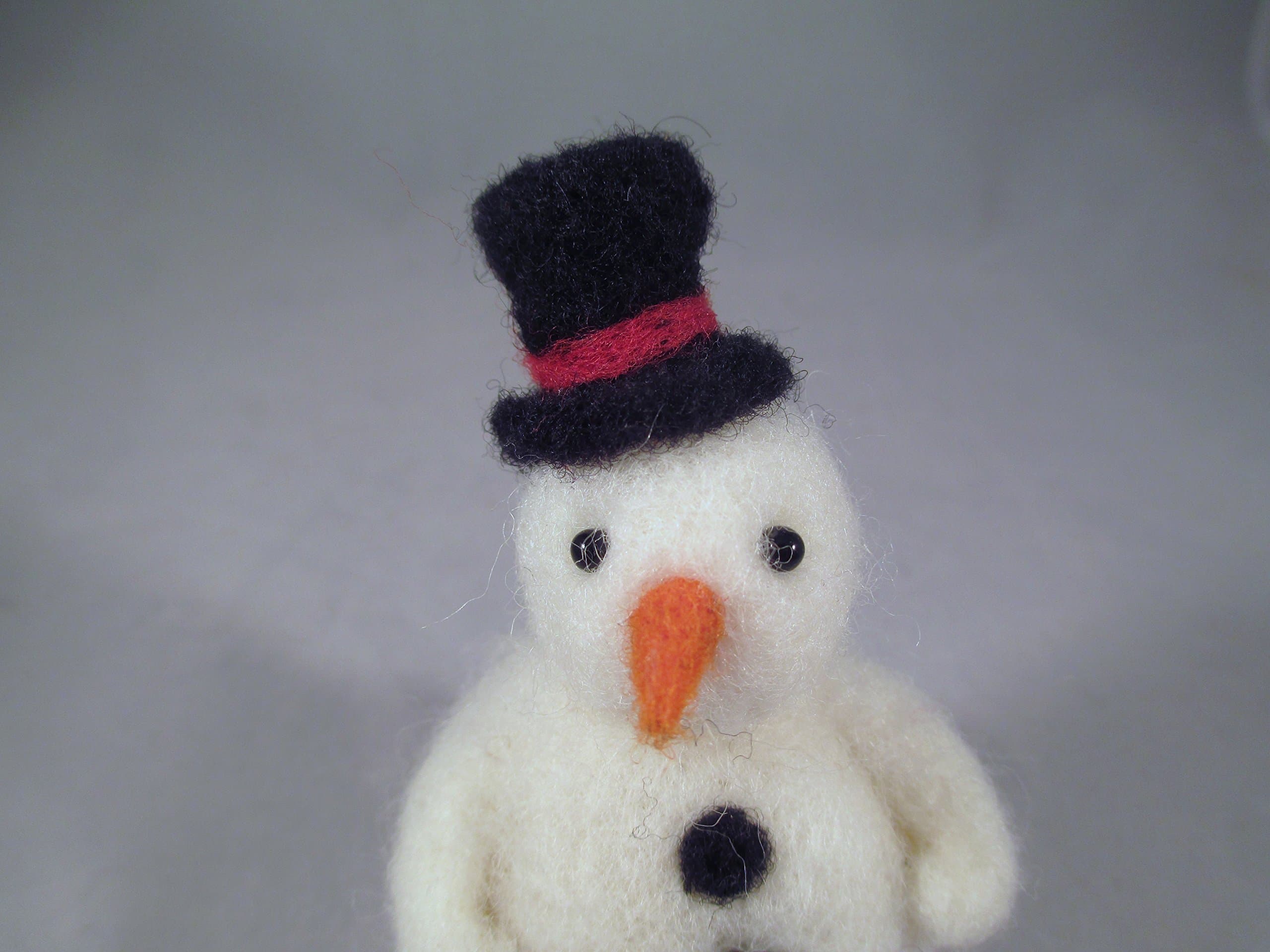 Handmade Needle Felted Snowman Collectible Wool Fiber Sculpture