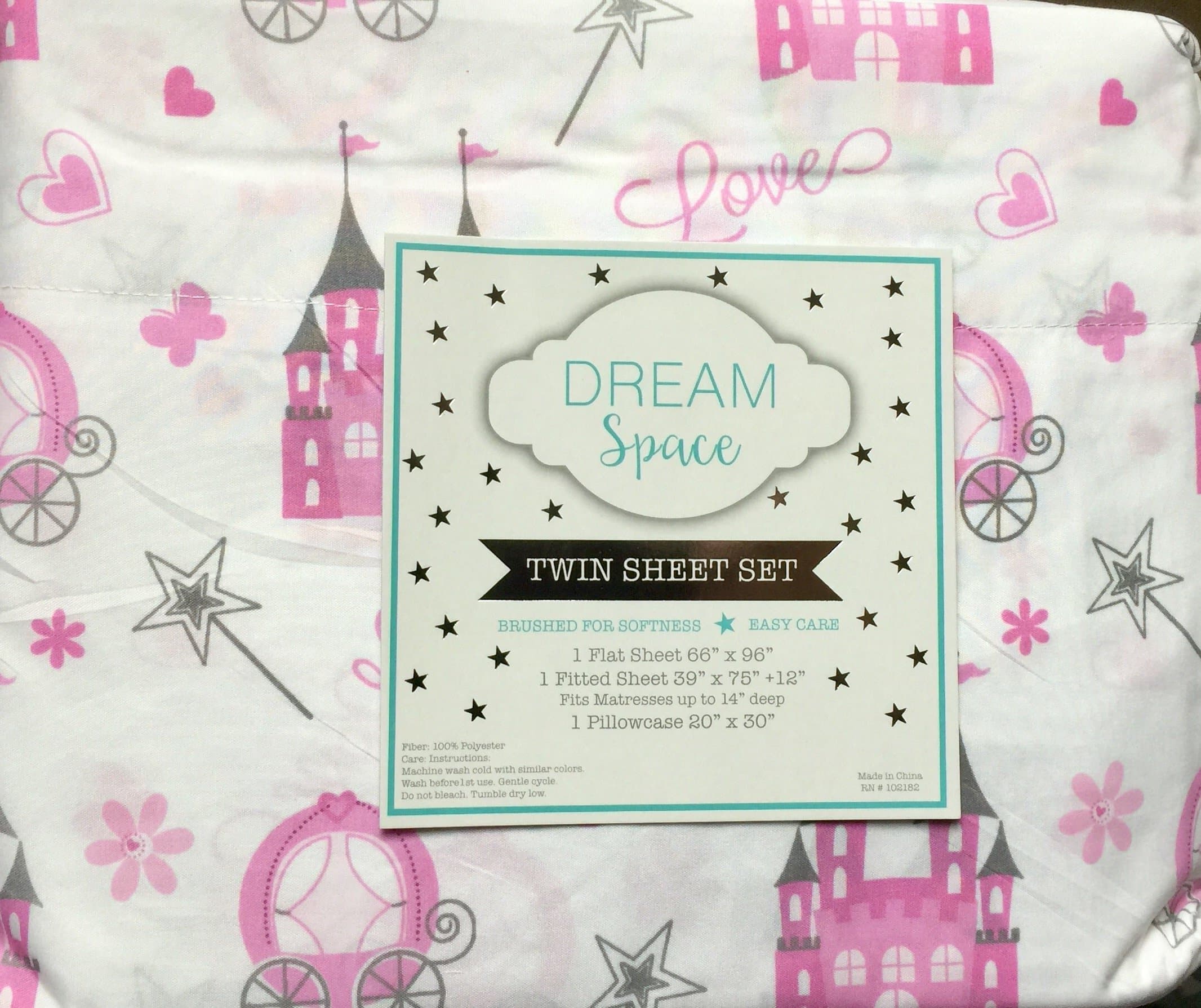 Dream Space 3-Piece Castle Carriages Loves, Twin Sheet Set (Pink)