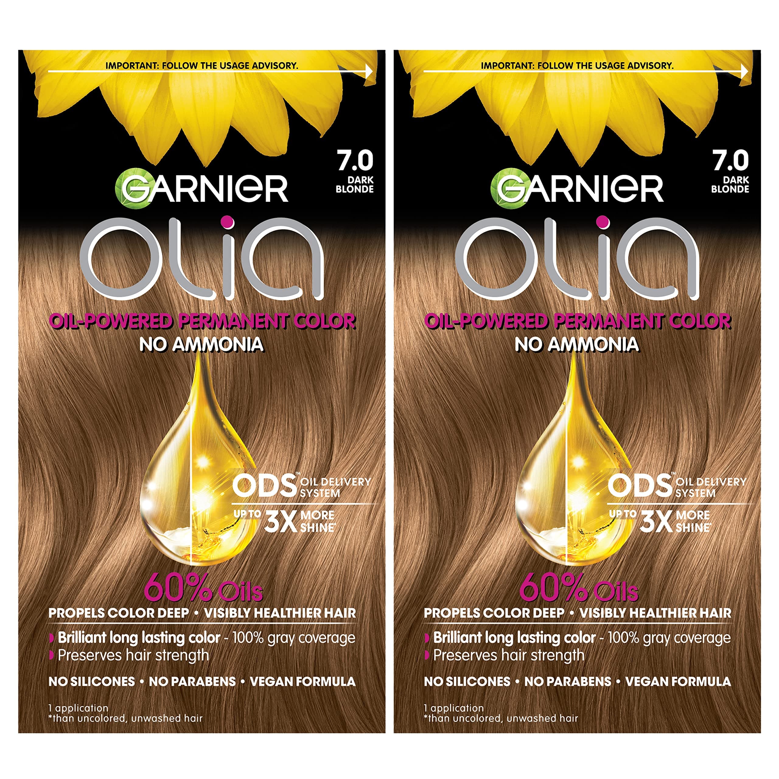 Garnier Olia Ammonia-Free Brilliant Color Oil-Rich Permanent Hair Color, 7.0 Dark Blonde (2 Count) Blonde Hair Dye