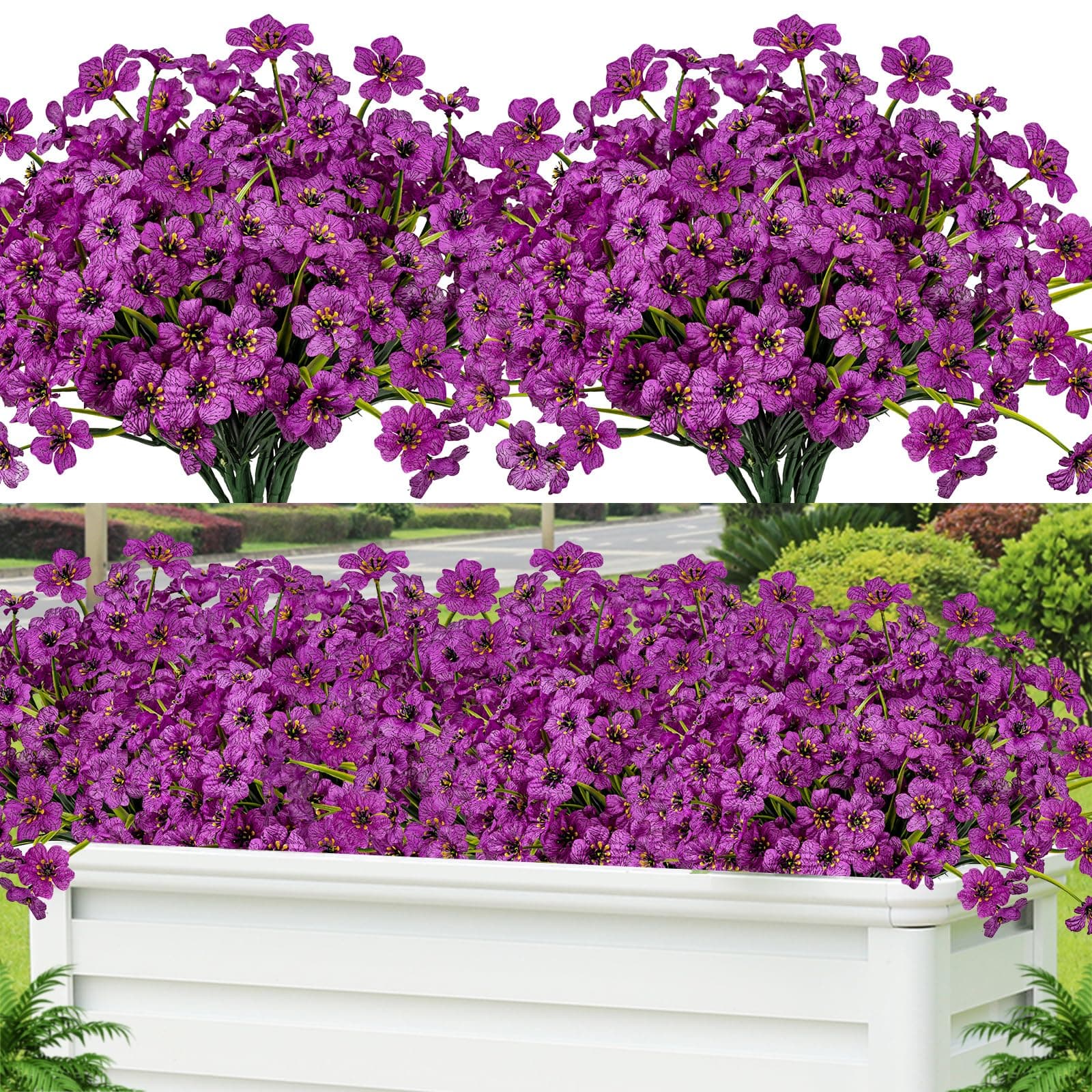 Lnoicy 24 Pcs Artificial Flowers for Outdoor,Plastic Flowers Decoration, UV Resistant Faux Flowers Shrubs, Artificial Plants for Indoor Outside Garden Home Wedding Farmhouse(Fuchsia)