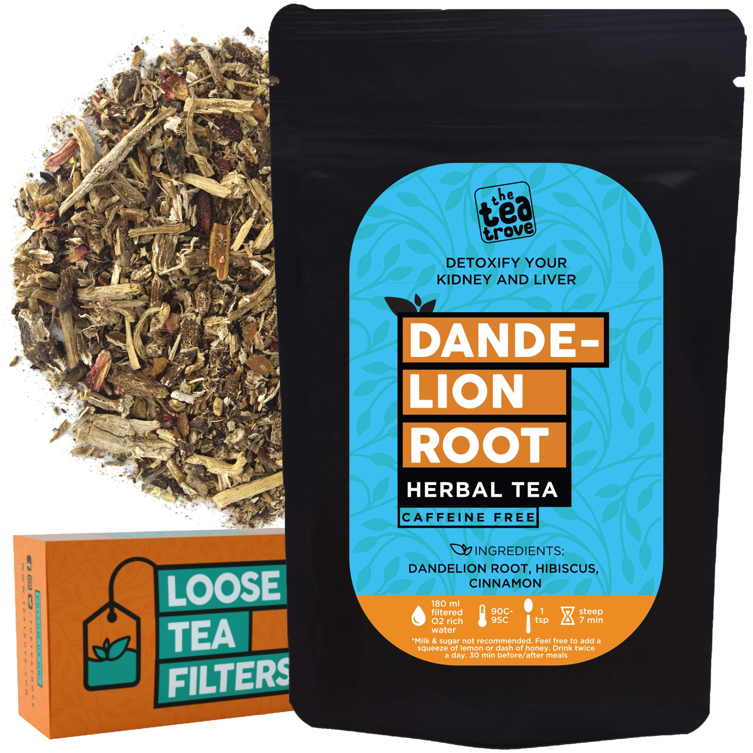 the tea trove Organic Dandelion Root Hibiscus, Loose Tea-Kidney & Liver Cleanse Tea-Dandelion Tea Helps Improve Digestion&Immune System-Anti-Inflammatory&Antioxidant-|Caffeine Free Tea ,50 Grams