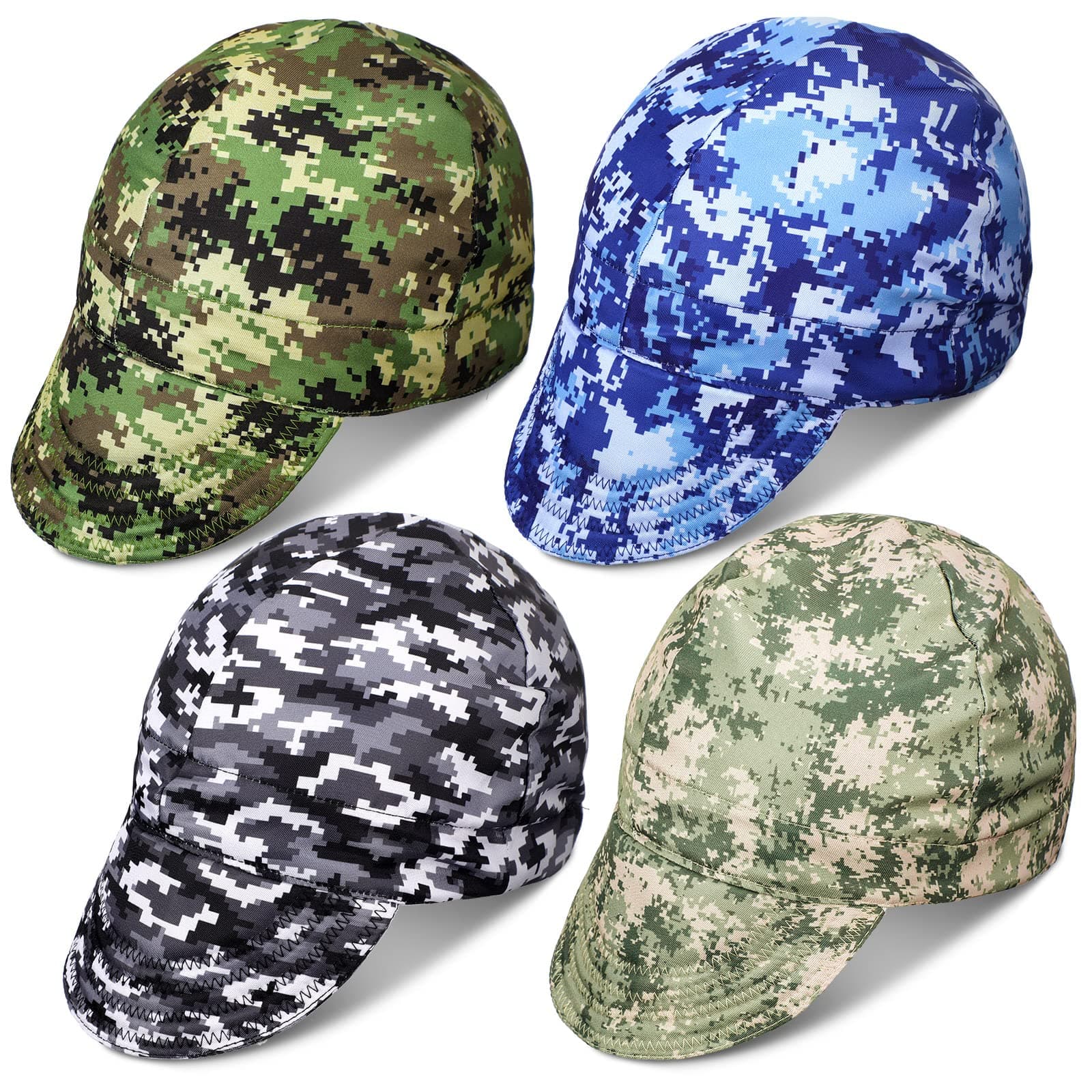 4 Pcs Welding Caps Welding Beanie Hats Bulk for Men Women Welder's Cap Welding Helmet Liners Welding Accessories Tool(Many Colors, Summer Camo)