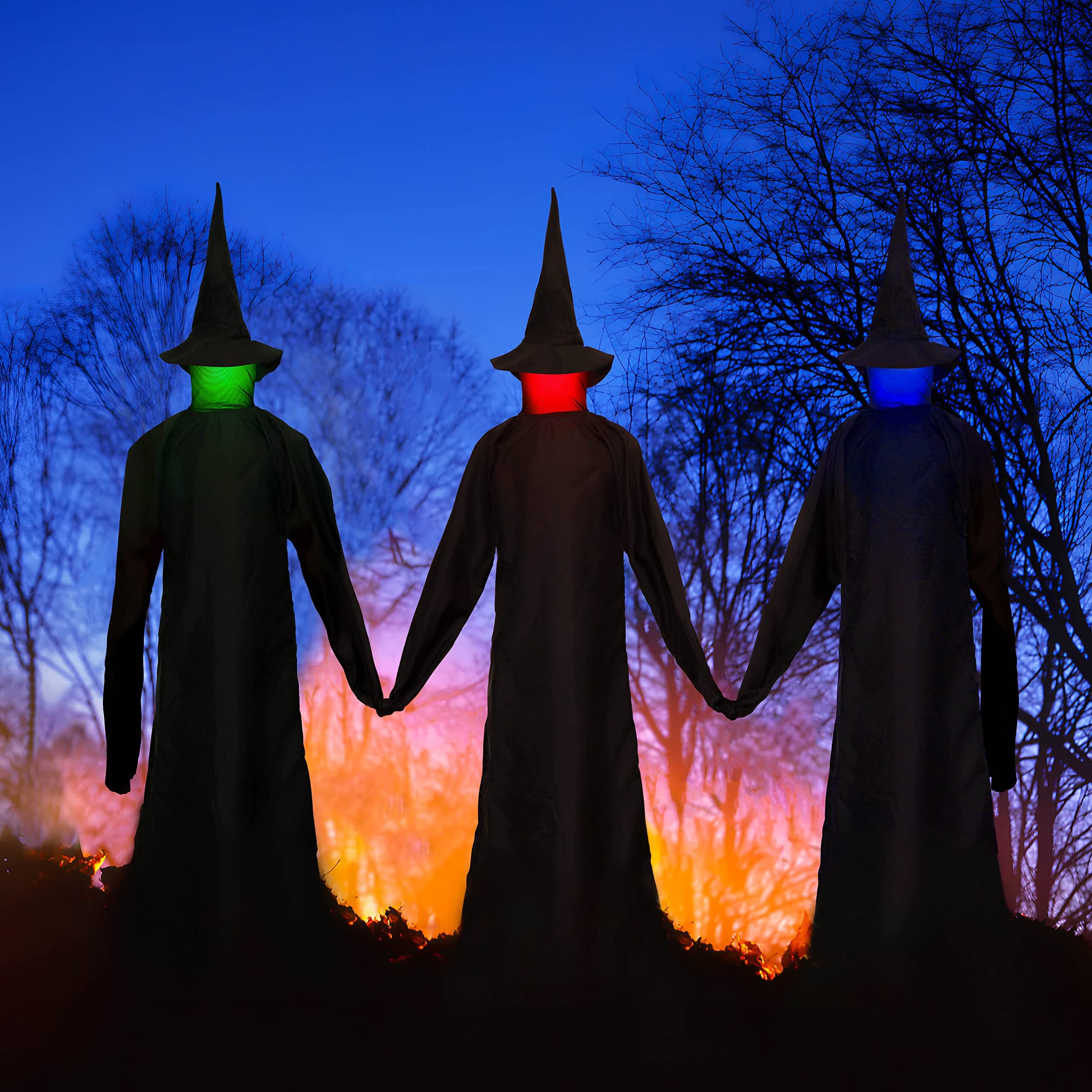 80UncleKimby 3PCS Halloween Decorations Outdoor - Scary Light-up Witches Holding Hands Props, Yard Haunted House Decor Creepy Fun Party Supplies(Assembly Needed)