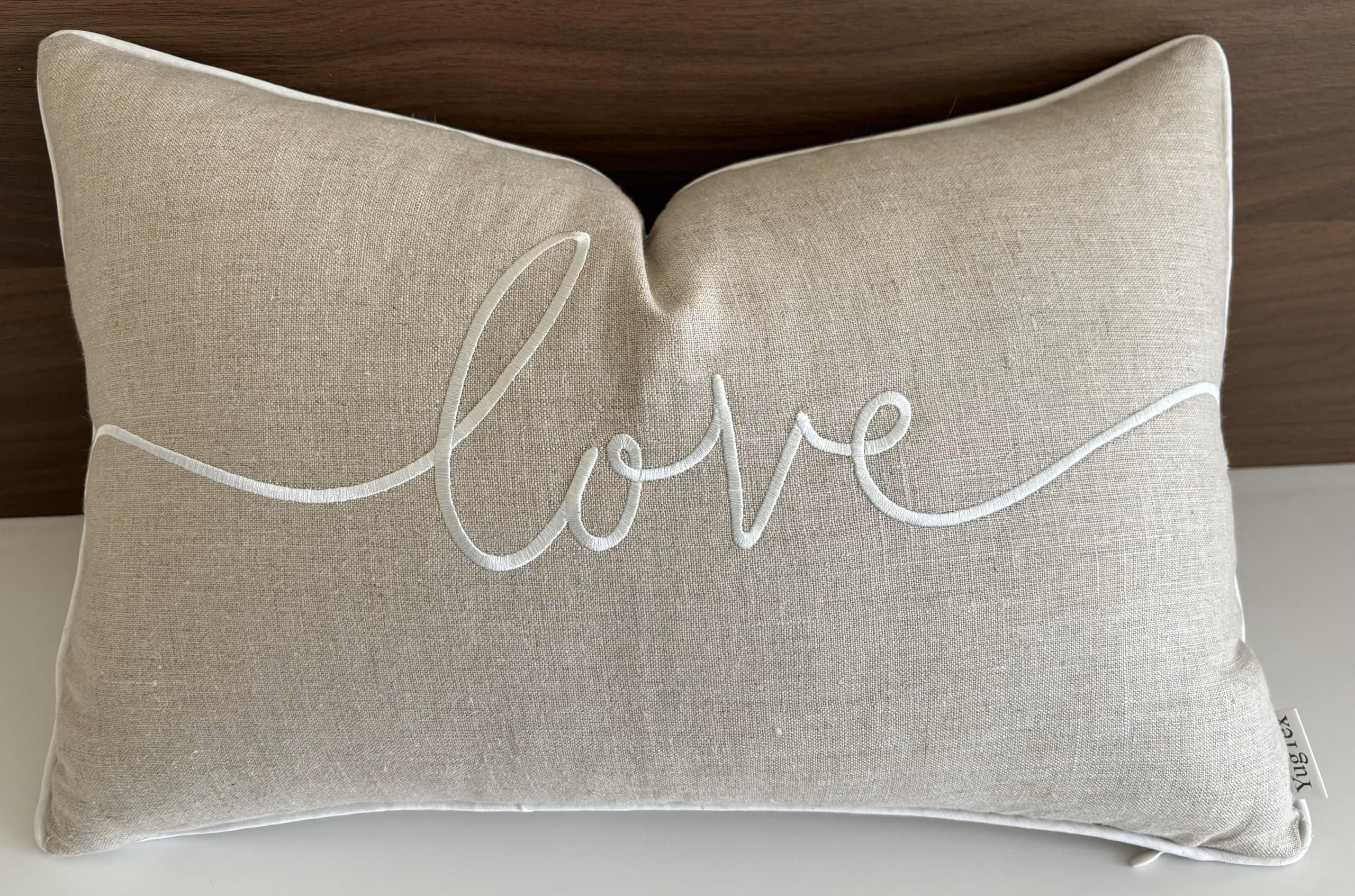 Love Sentiment Embroidered Lumbar Accent Throw Pillow Cover - Newlyweds, Bedroom Decor, Sofa - 12x18, Natural